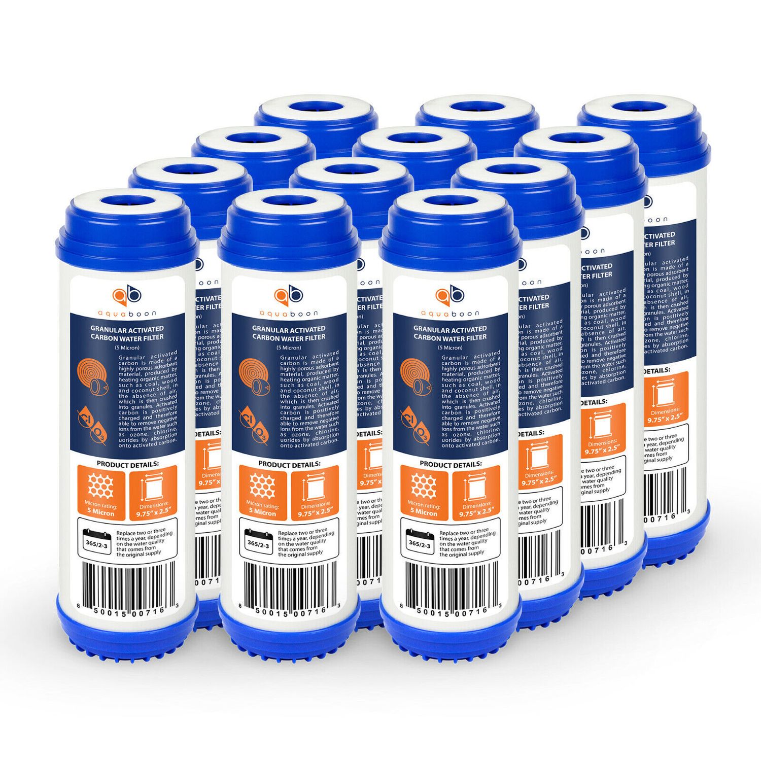 12 Pack of Granular Activated Carbon 5 Micron Water Filter Cartridge by Aquaboon