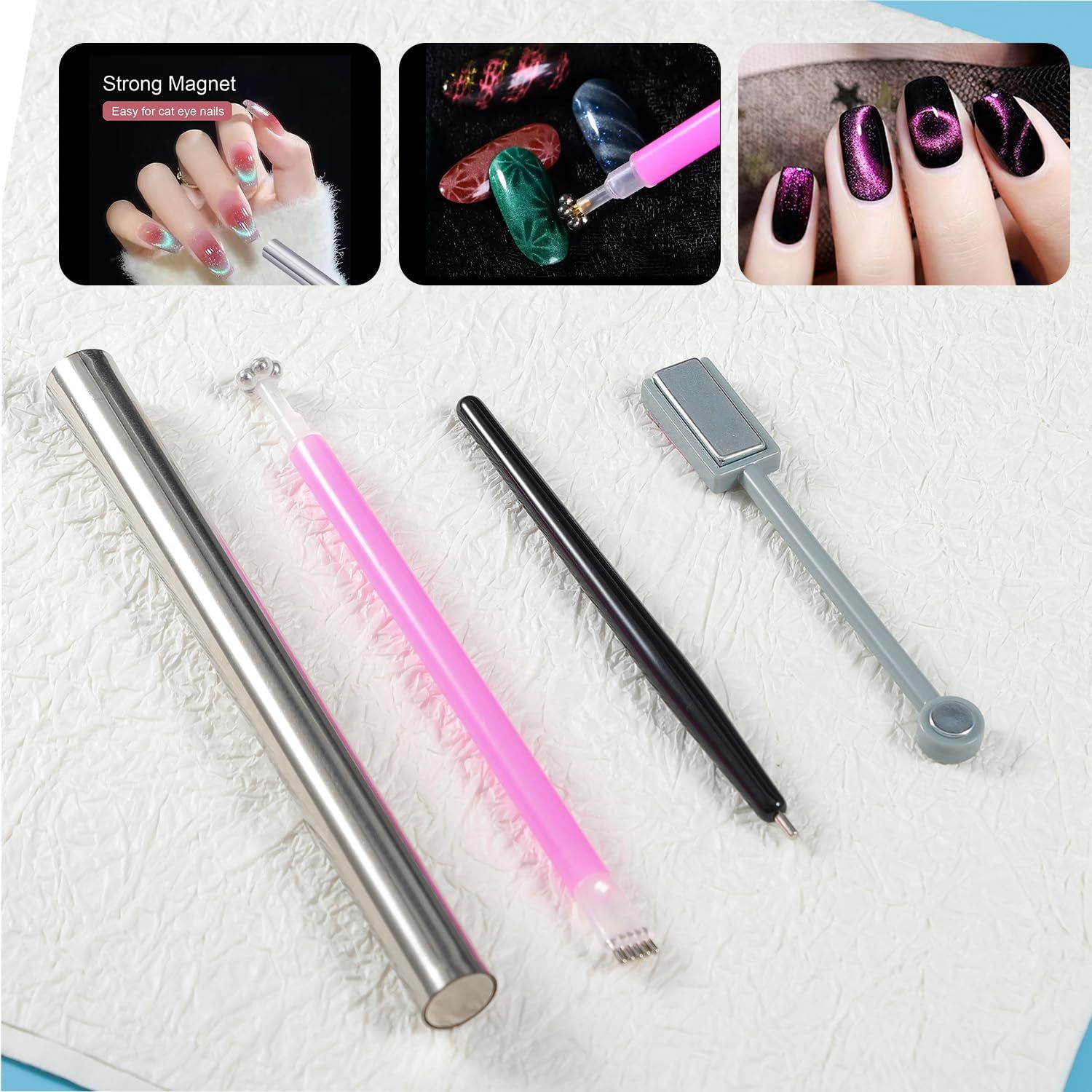 XEAOHESY 38 Pieces Cat Eye Magnet for Nails Cylindrical Strong Nail Magnet Tool Multi-Functional Nail Magnet Double Ended Magnet Wand Magnet Stick Cube Nail Magnet for Cat Eye Gel Nail Polish