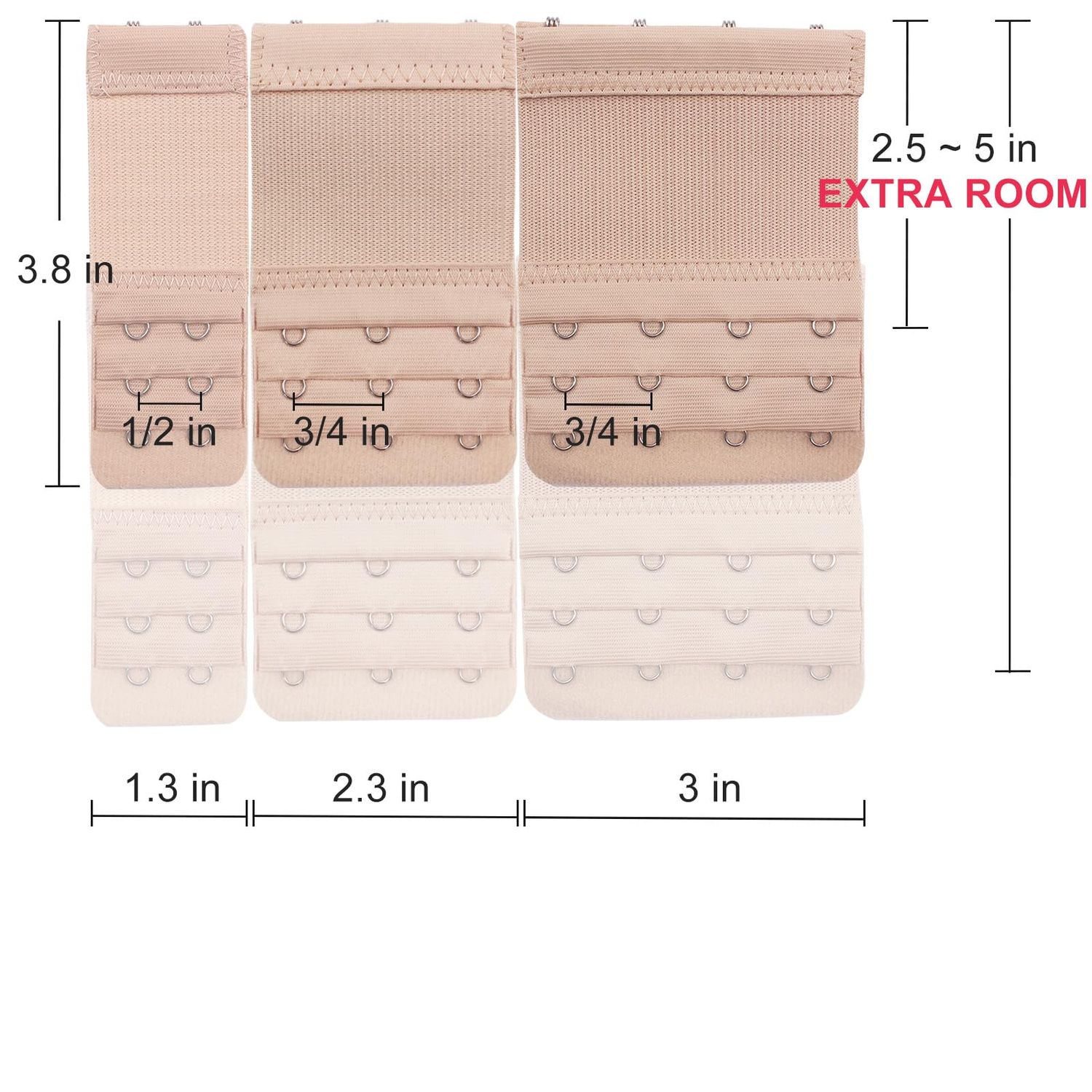 Red Snail 9PCS Bra Extender 2 Hook, 3 Hook, 4 Hook, Elastic Bra Extenders, Bra Extension Strap