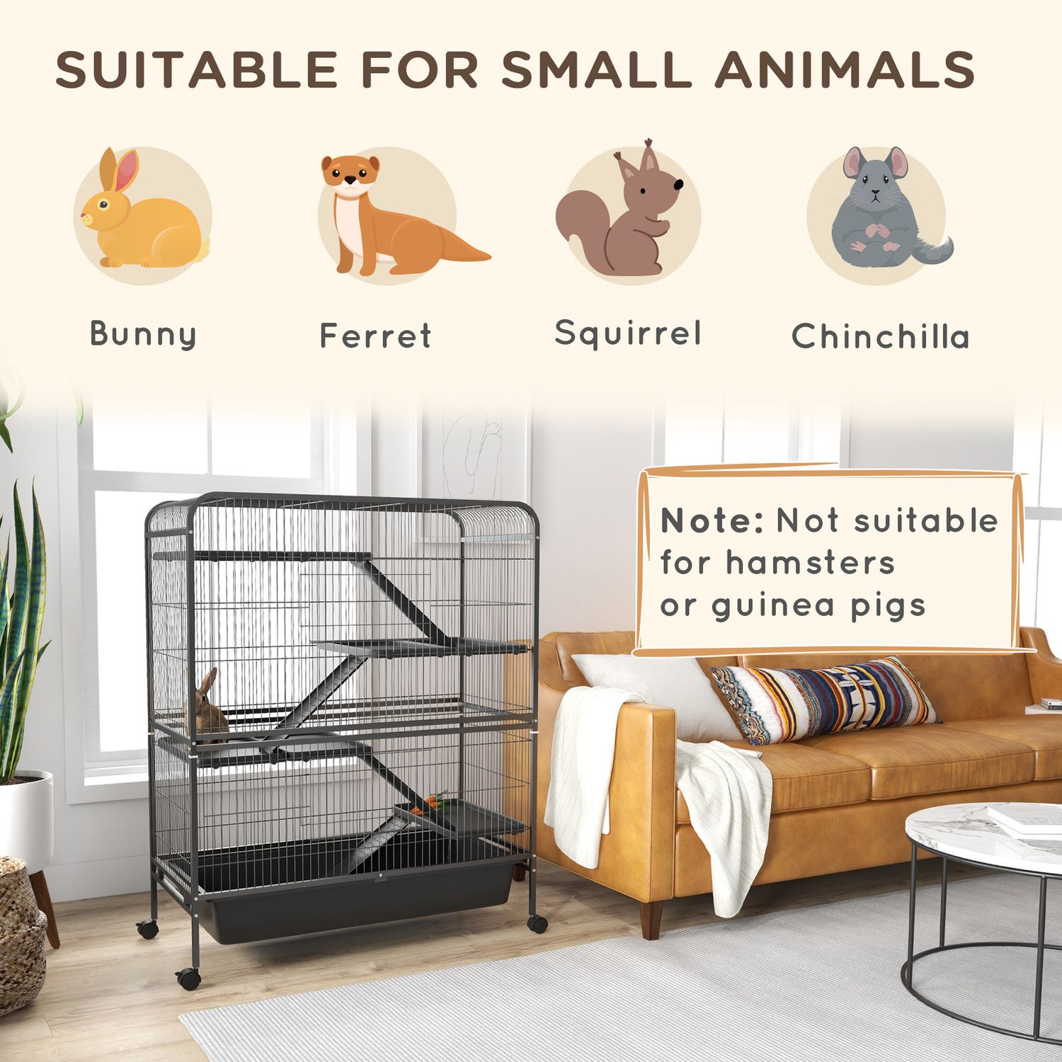 PawHut 53.5"H Small Animal Cage 5-Level Metal Ferret Cage for Bunny