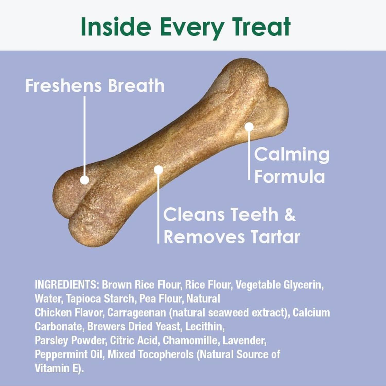 Bonies Natural Calming Formula Dog Treats, Contains Chamomile & Lavender, Help Anxiety, Excessive Barking & Trembling, Chicken Flavor, Medium, 8 Bones