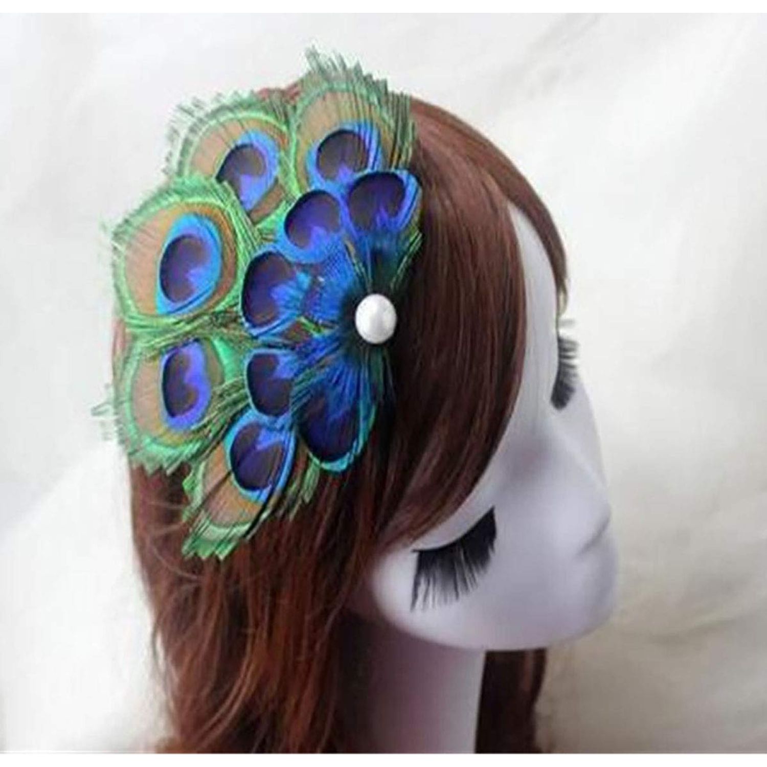 Women Bohemian Peacock Feather Hair Clip Hair Pin Elegant Fascinator Wedding Dance Party Headdress Headwear Hair Accessory Sequined Showgirl Headpiece (Style 1)