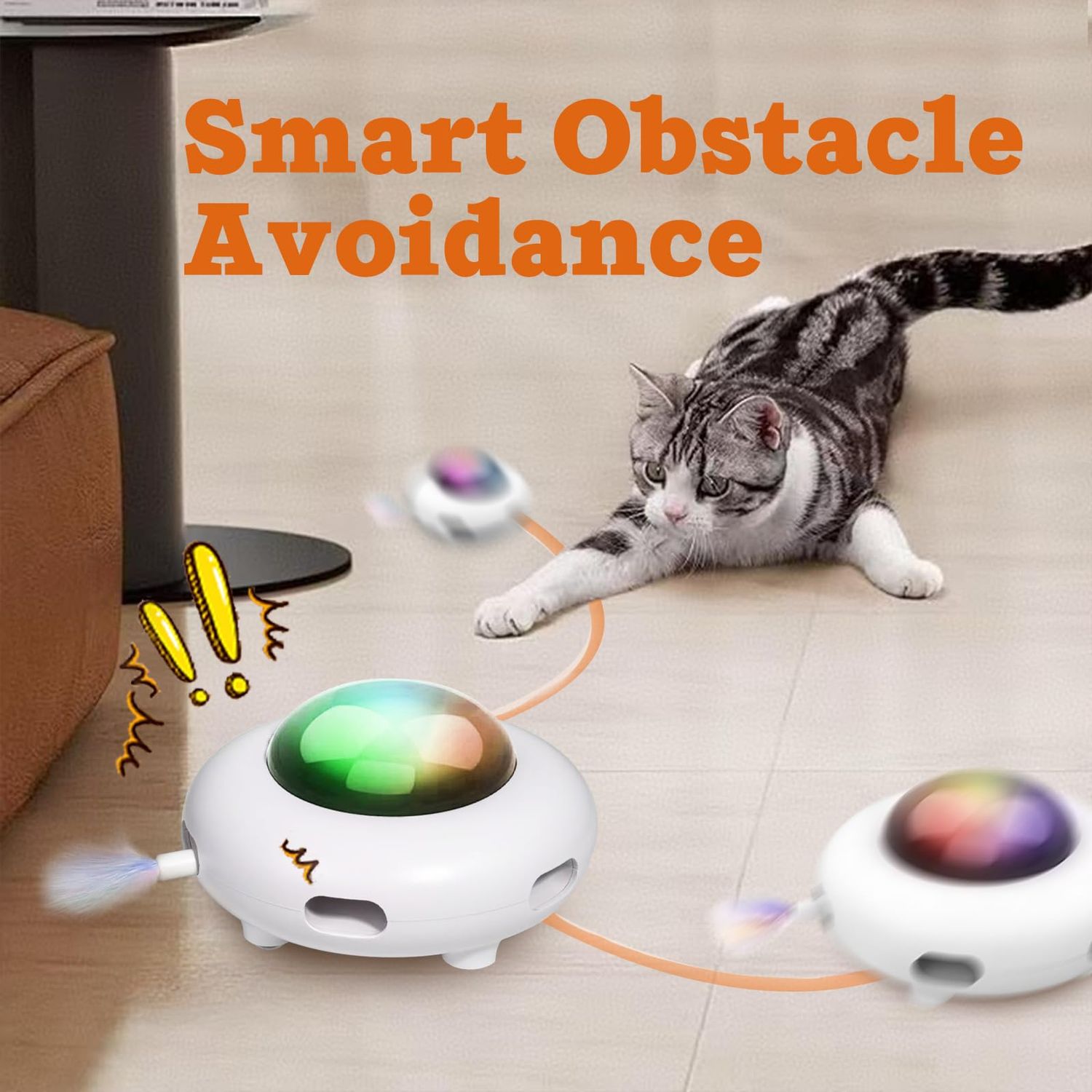 FOUR ANGELS Interactive Cat Toys for Indoor Cats, Automatic Kitten Toys, Moving Feather Kicker, Fun Exercise & Hair Removal Toy, USB Rechargeable