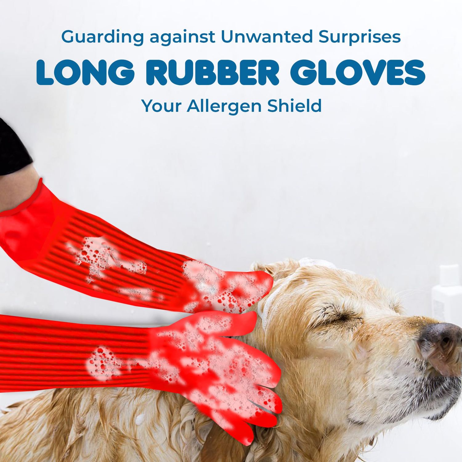 SunGrow 22" Long Rubber Gloves, for Dog, Cat Bath & Grooming, Aquarium Water Change, Keep Hands and Arms Dry, Comfortable Large Size, Elastic Band Holds Tight