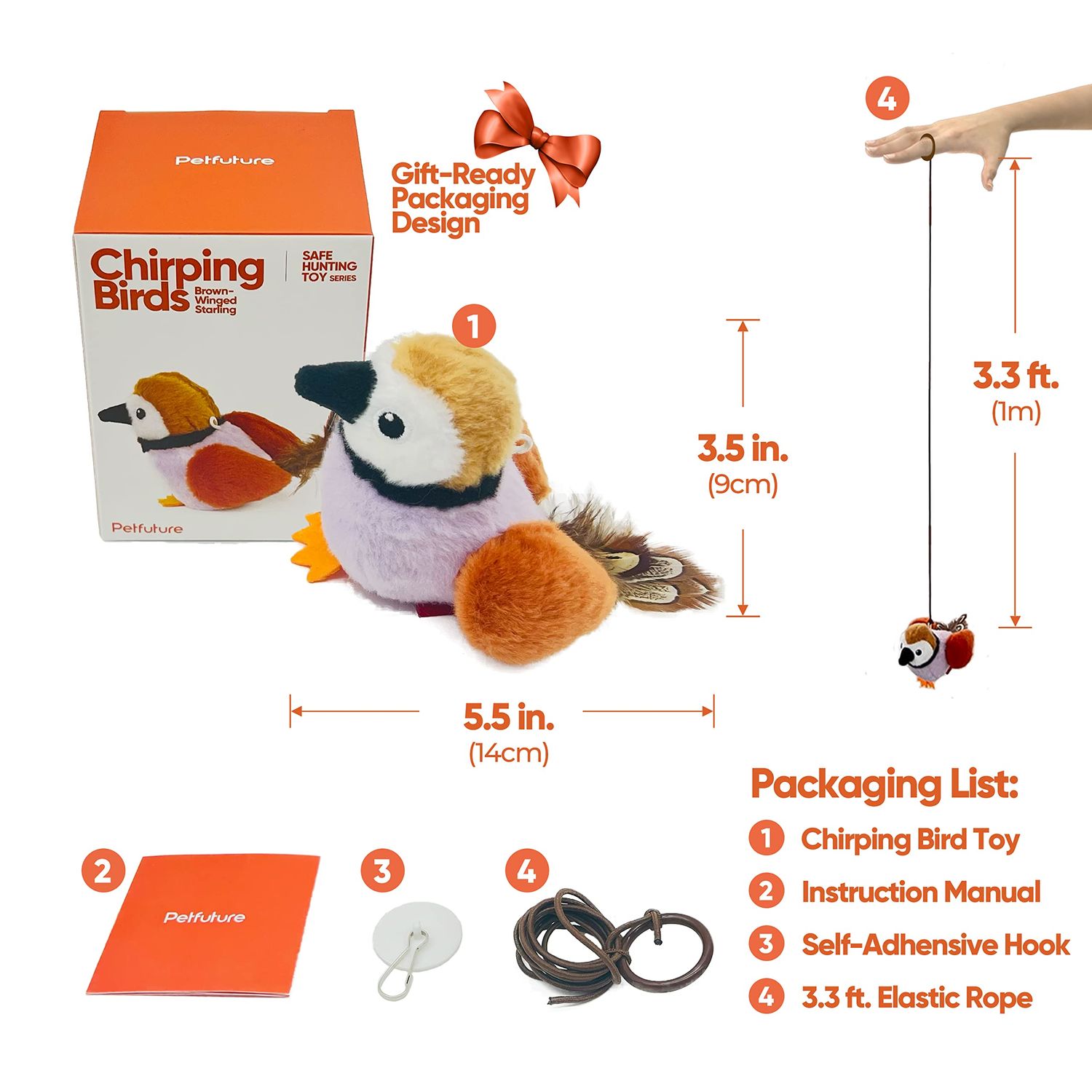 PETFUTURE Cat Toys for Indoor Cats,Interactive Chirping Bird Cat Toys with Catnip and Feather, Kitten Toys, DIY Cat Wand Toys Hanging from Door Cat Tree Cat Tower Toy for Indoor Cats