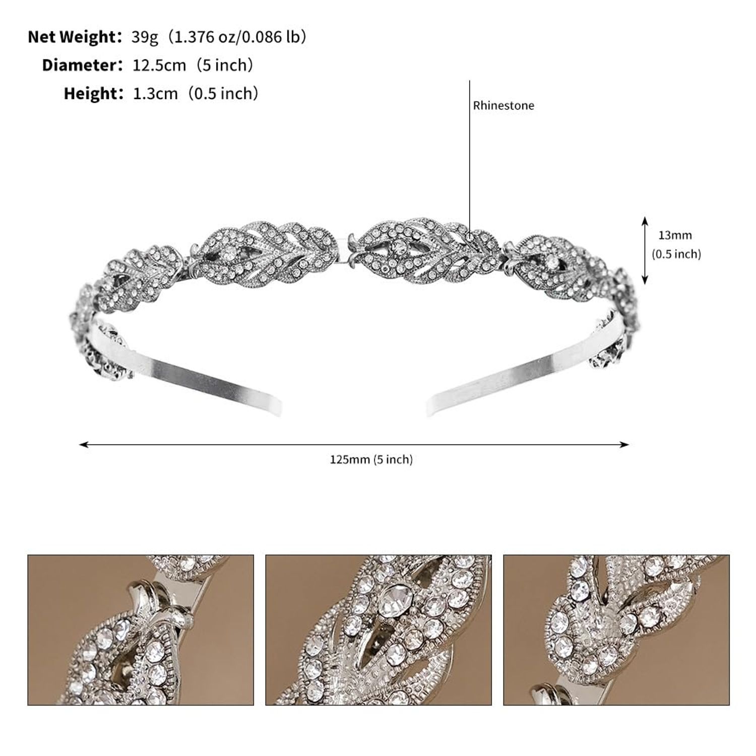 Cezesuja Rhinestone Headband Flower Design Crystal Wedding Bridal Bridesmaids Hairband Headpieces Simple Design Daily hair accessories (Silver)