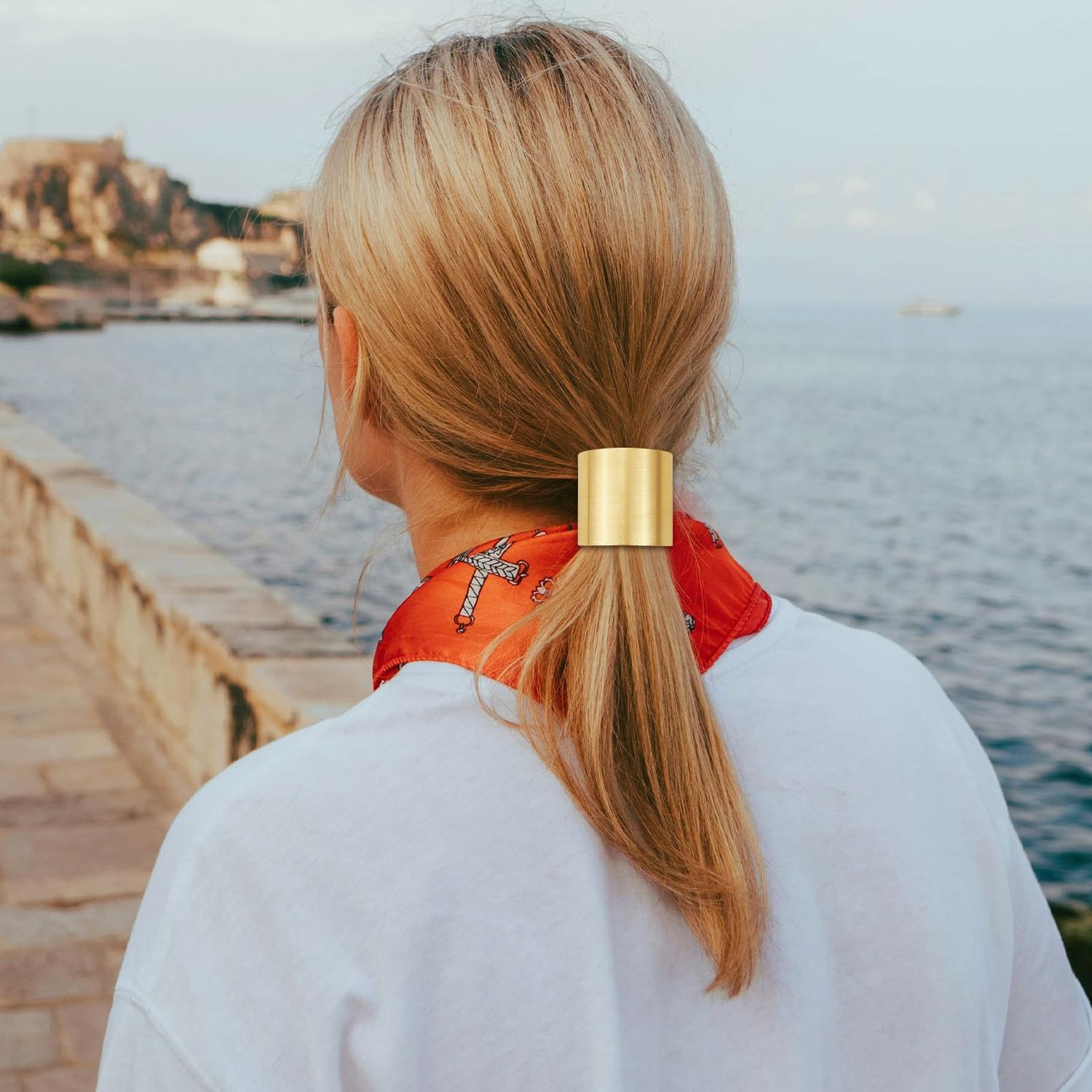 4 Pcs Ponytail Holder Hair Clips Metal High Ponytail Hair Cuff Simple Cylinder Hair Buckle Barrettes French Decorative Hair Ring for Long Hair Horsetail Accessories for Women
