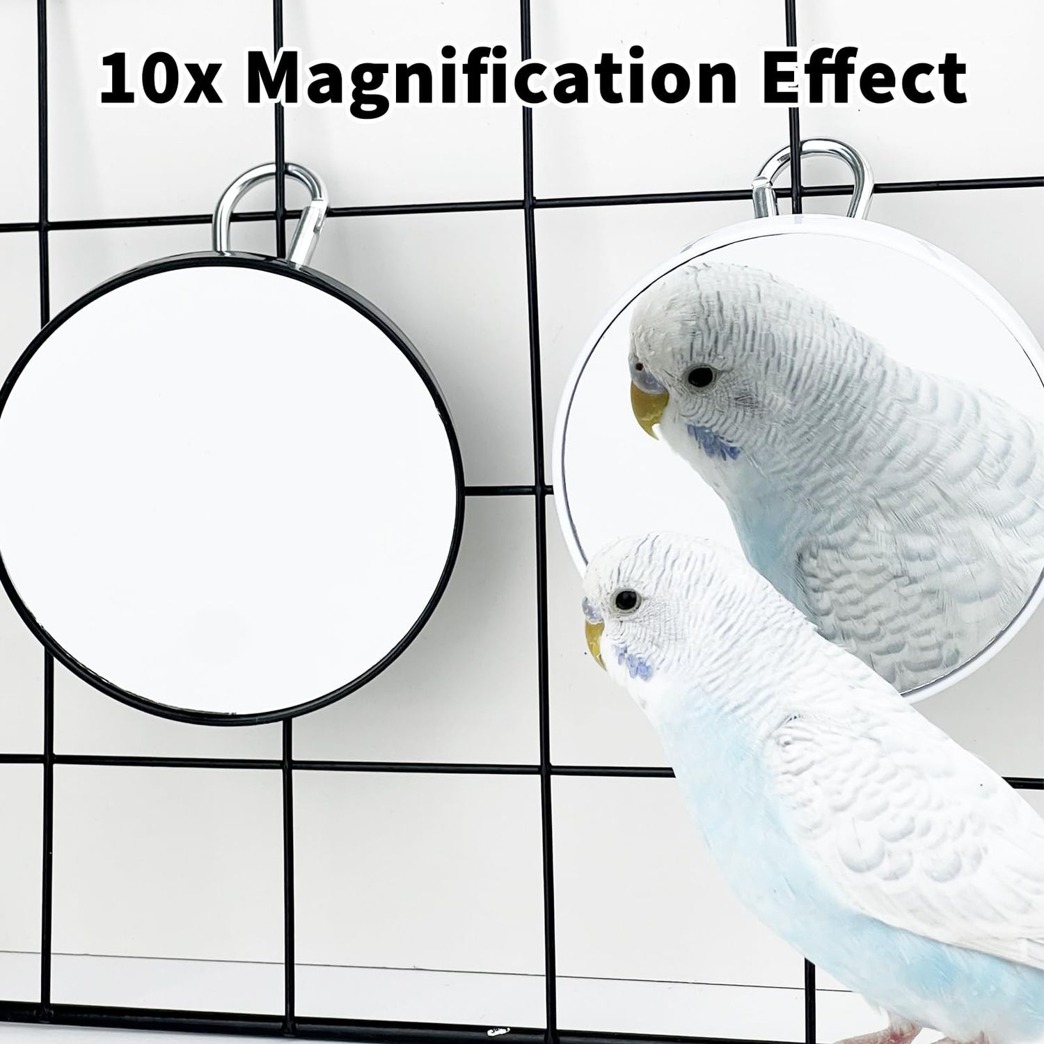 FlidRunest Bird Mirror Toy for Cage, 10X Bird Parrot Interactive Playing Cage Toy with Hook, Parrot Toy Bird Cage Mirror for Cockatiel, Parakeets, Lovebirds, Finch, Canaries, Budgie -2PCS