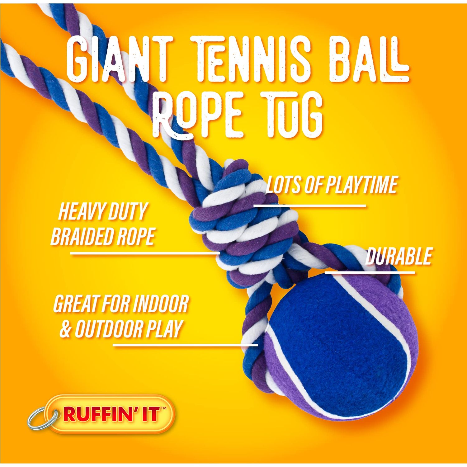 RUFFIN' IT Tennis Ball Rope Tug - Two-in-One Dog Toy for Park, Home, or Beach