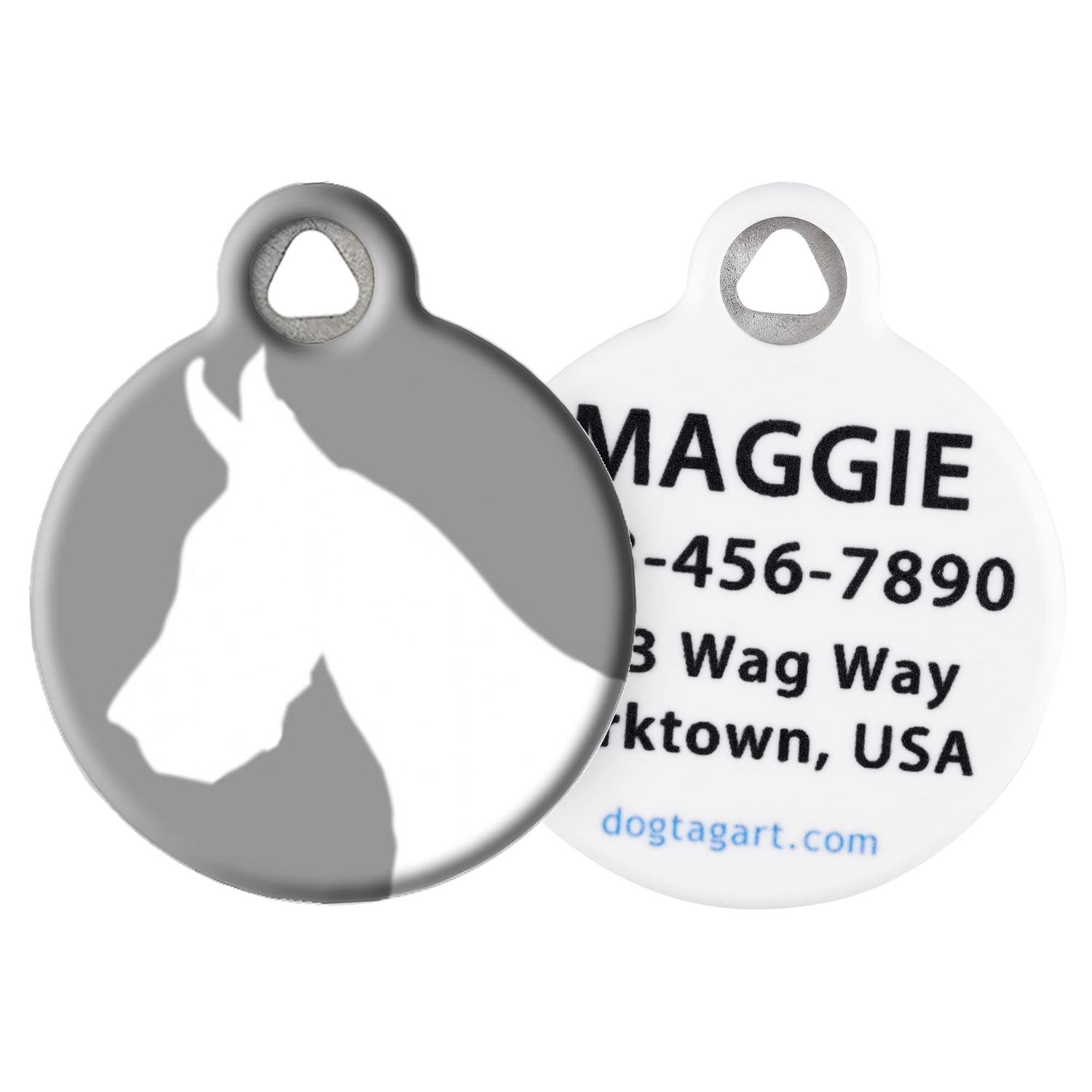 Dog Tag Art Great Dane Silhouette Personalized Pet ID Tag for Dogs, Silent Dog Tag with Customized Identification Information - Large 1.25" Diameter