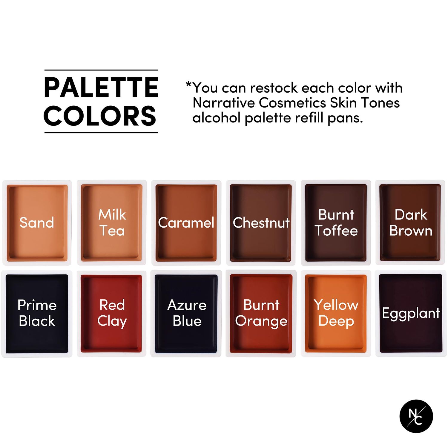 Narrative Cosmetics 12 Color Dark Flesh Tone Alcohol Activated Makeup Palette Kit - Includes Alcohol Activator and Moisturizing Remover - Waterproof Makeup for Professional Makeup Artists