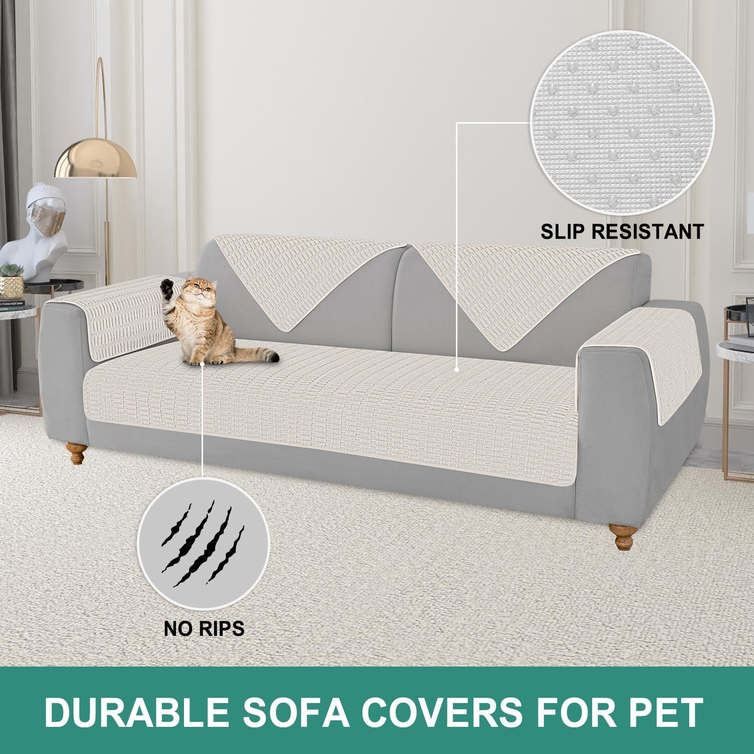 Foxdecor Couch Cover Sofa Covers Washable, Dog Bed Cover Couch Covers for 3 Cushion Couch Sofa Pet Friendly, Dog Couch Cover Furniture Covers for Pets.(Cream 40x50 inch)