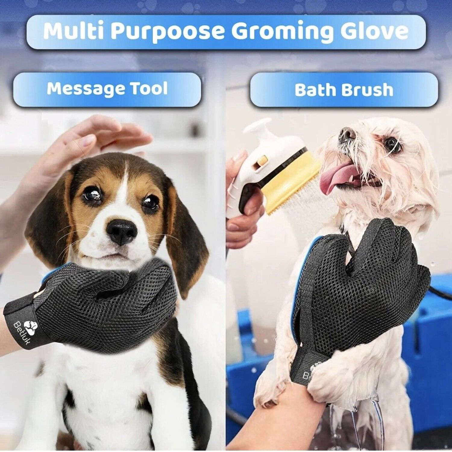 Grooming Dog Brush Gloves Pet Cat Pair Hair Fur Remover Mitt Massage Deshedding