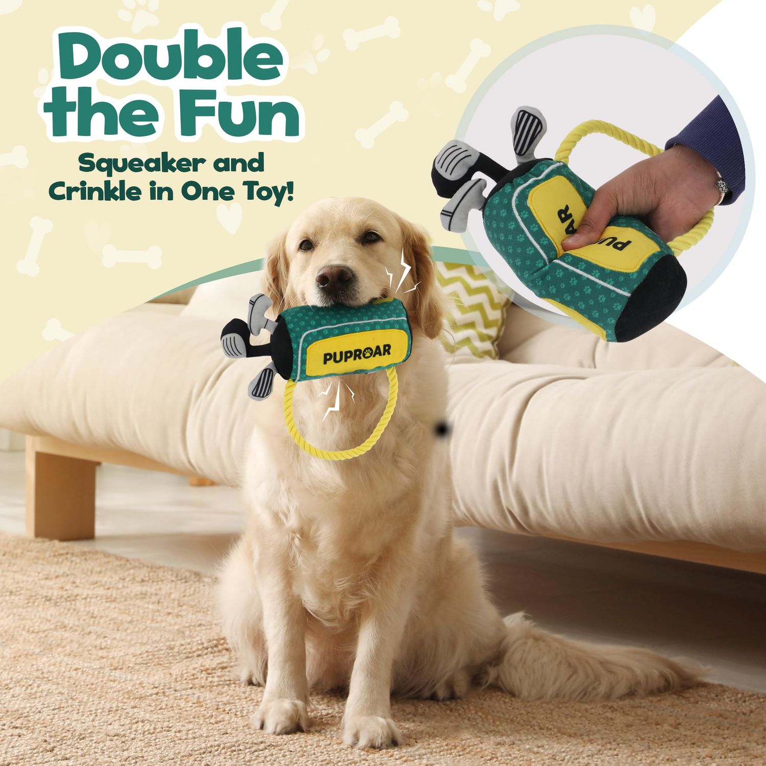 PUPROAR Golf Dog Toy – Funny Dog Toys with Squeaker, Crinkle & Rope, Plush Cute Easter Gift & Fun Birthday Present for Boy & Girl Puppy
