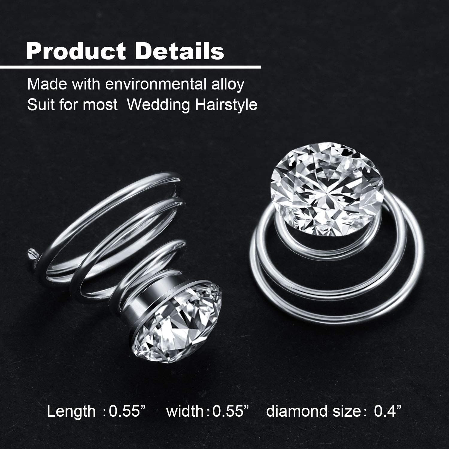 60 Pieces Rhinestone Crystal Twisters Set Spiral Hair Pin Silver Coil for Wedding, Bridal, Prom, Party and Special Occasion with Clear Container