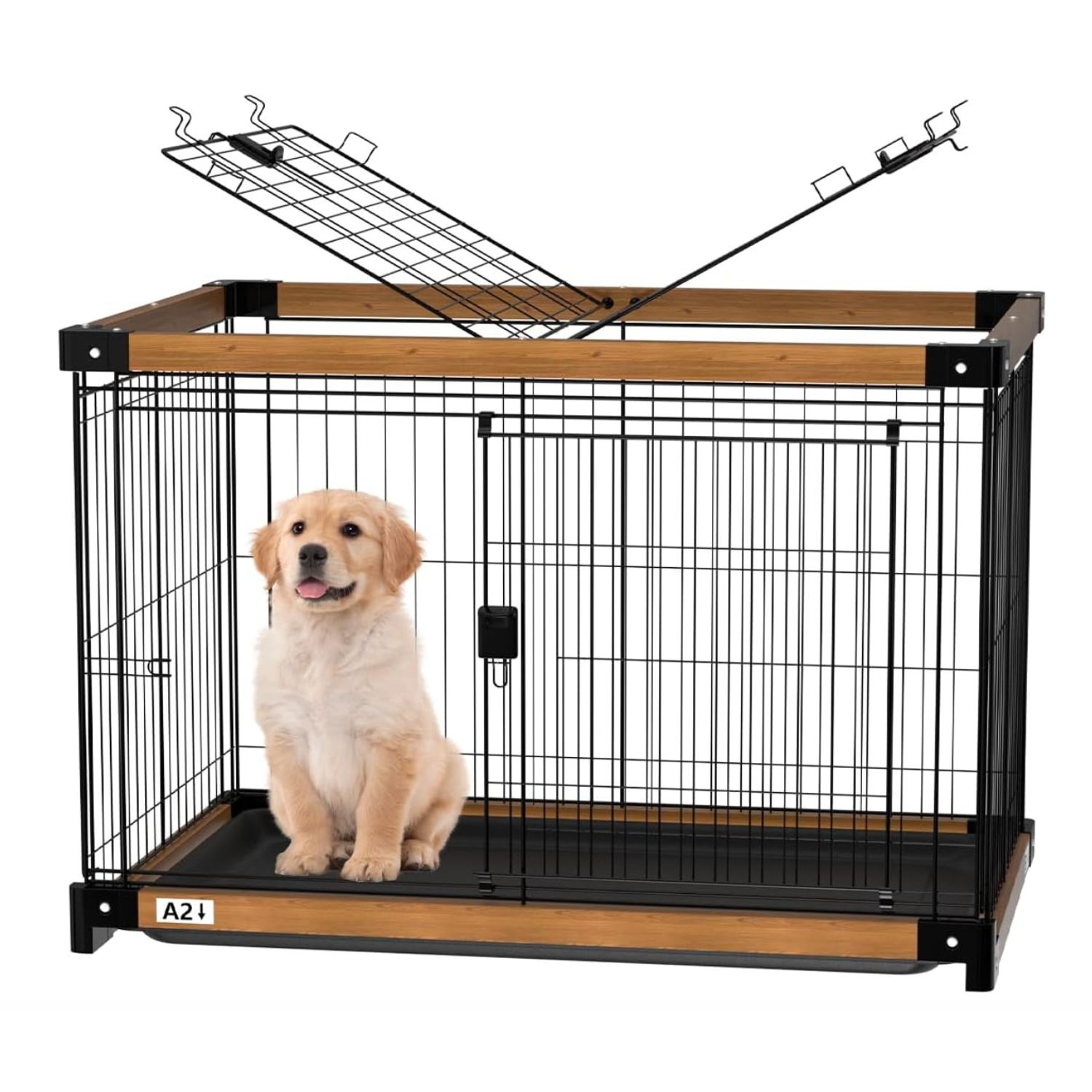 Wood Dog Crate Cage Removable Cleaning Tray Kennel Double Doors 30"x 21"x 23"
