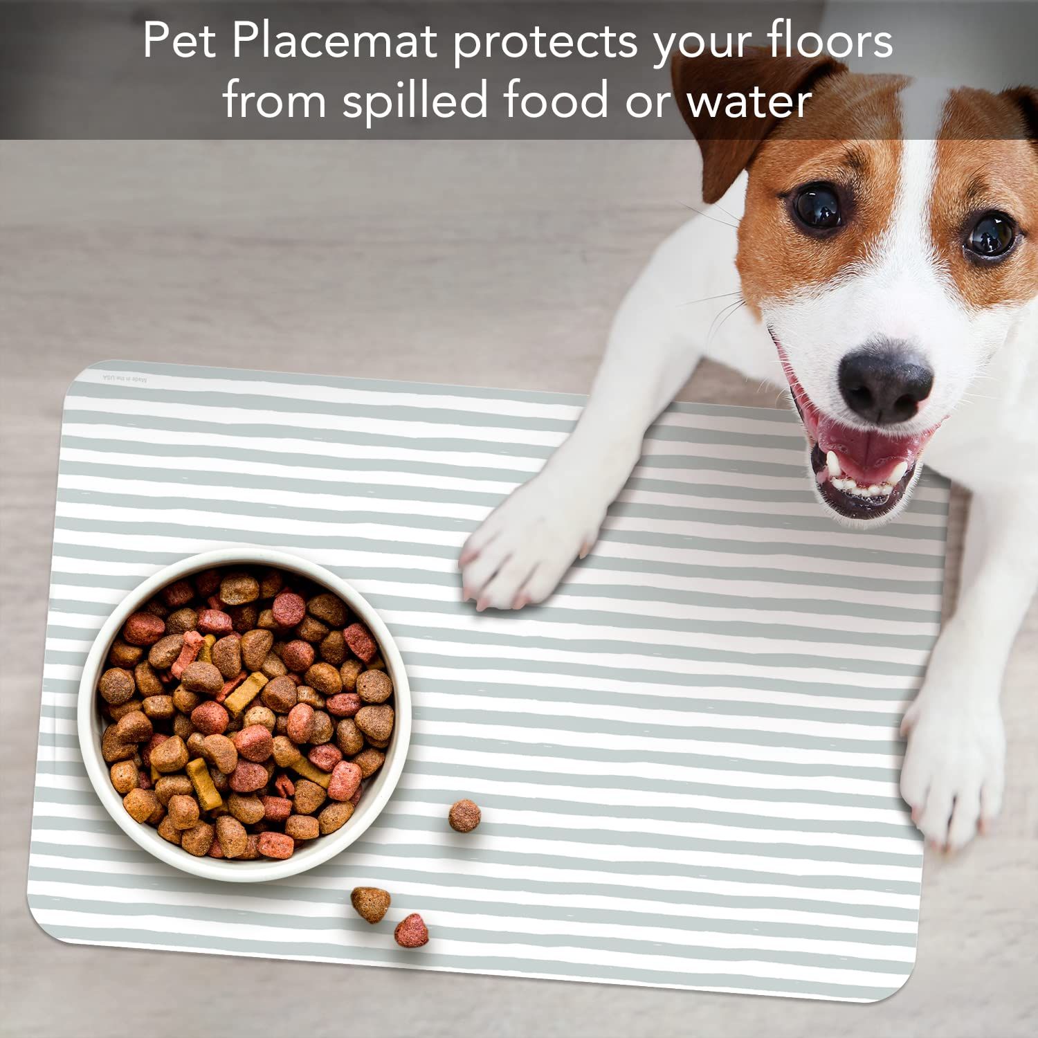CounterArt Striped Easy Care Waterproof Pet Placemat 17.13” x 11.25” Made in The USA of BPA Free Plastic, Safe for Pets, Protects Floors from Cat & Dog Bowls