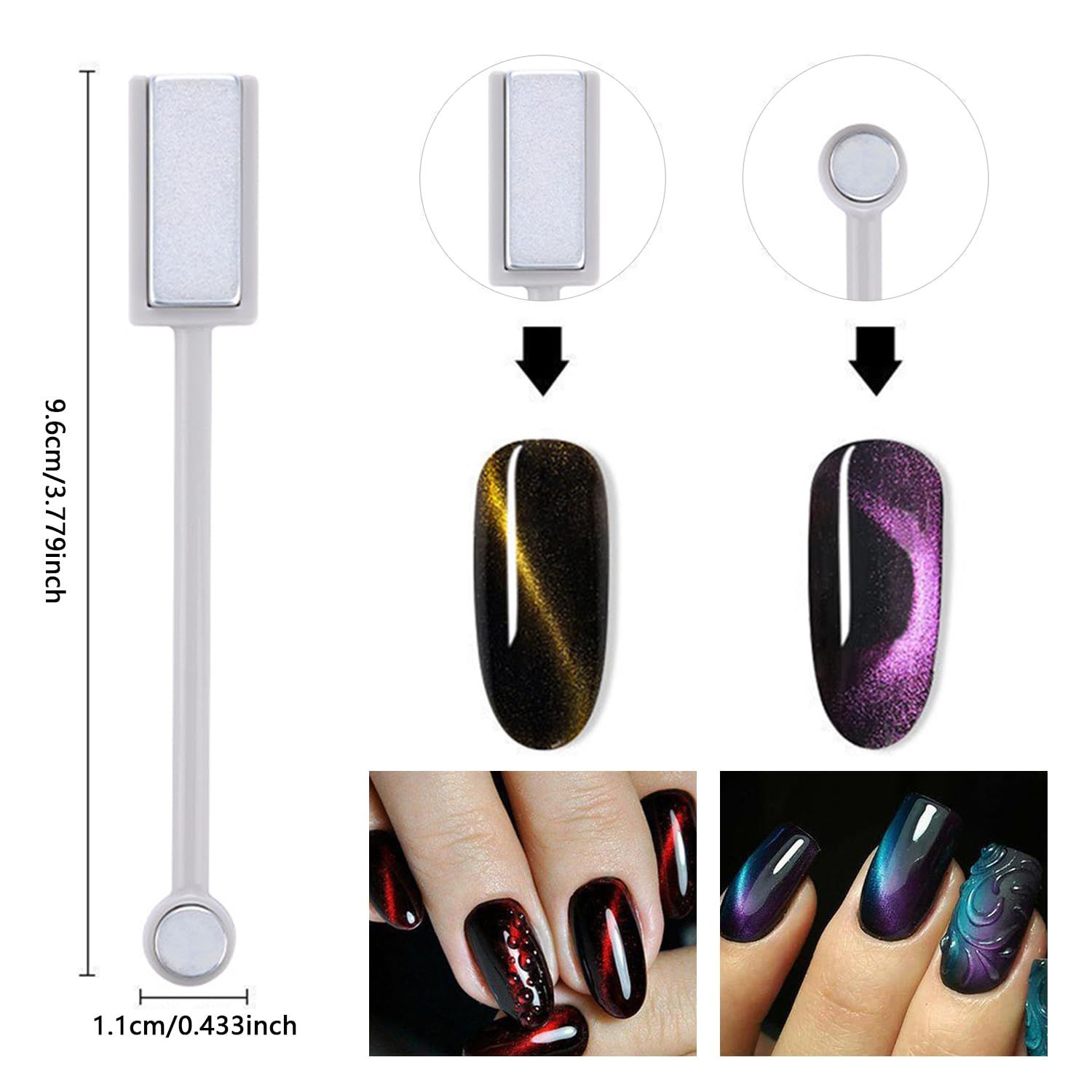 SILPECWEE 16Pcs Nail Magnet Set Cat Eye Magnet for Nails Cat Eye Gel Nail Polish Magnet Wand Magnetic Nail Art Nail Polish Cat Eye Magnets Sticks Nail Design Tools Nail Art Accessories