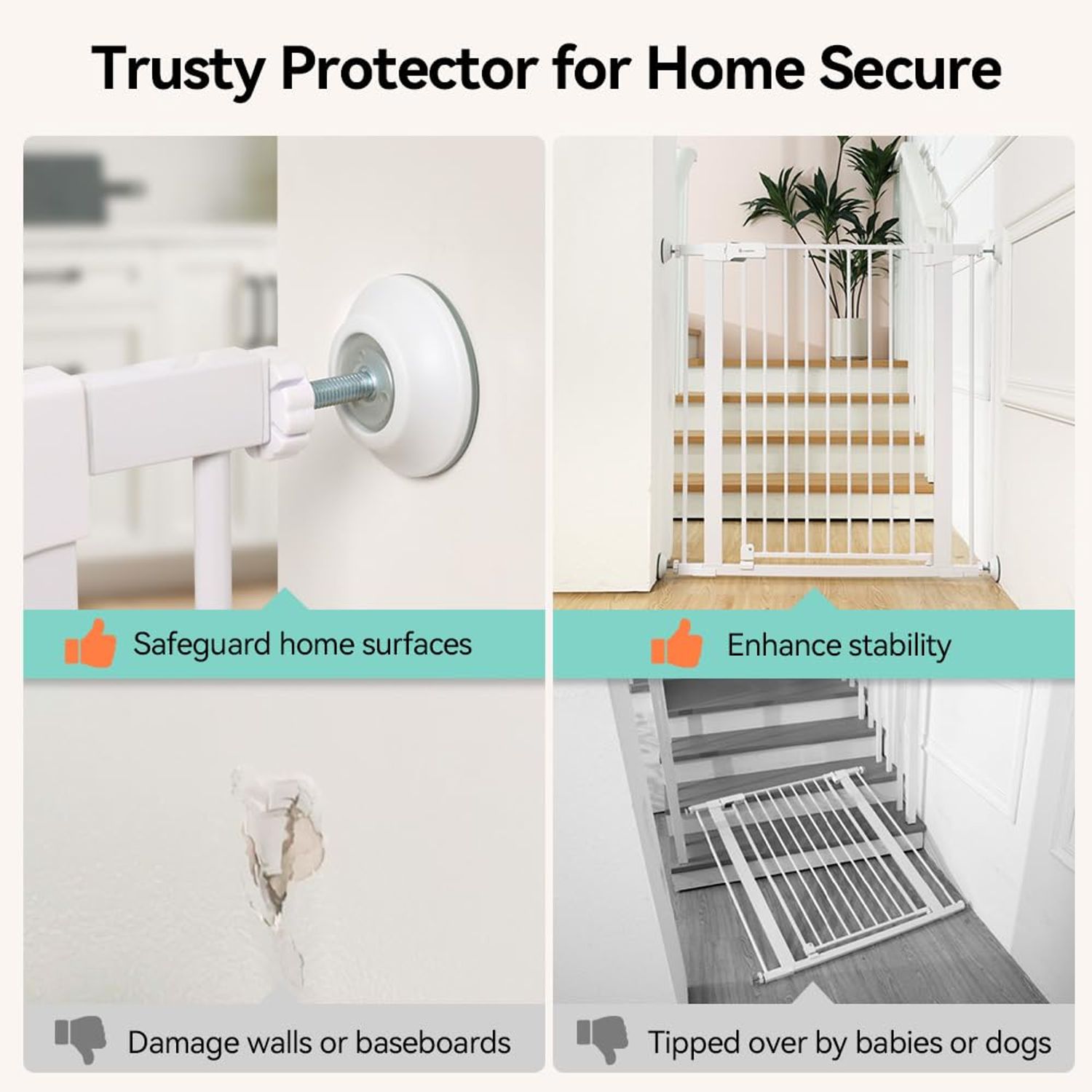 COMOMY 4 Pack Baby Gate Wall Protector, Safety Child Gate Extender Wall Cups, Baby Gate Wall Guard for Protect Walls & Doorways from Pet & Dog Gates, Pressure Mounted Gates Extension Kit, White
