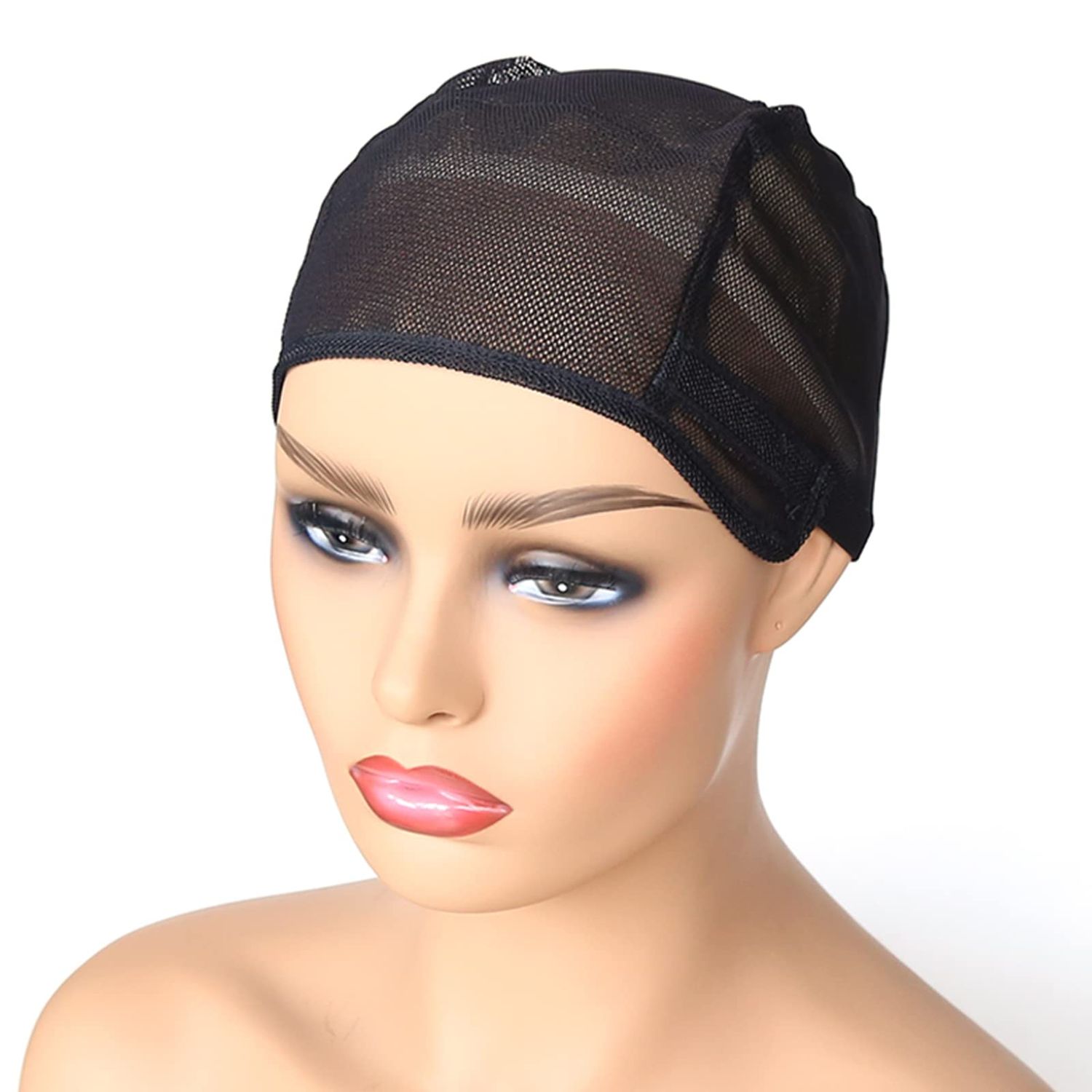 BTWTRY Stretch Wig Caps for Making Wigs Adjustable Weft Wig Cap 2Pieces Lot Black Color Mesh Weaving Wig Cap (Weaving Cap-Black)