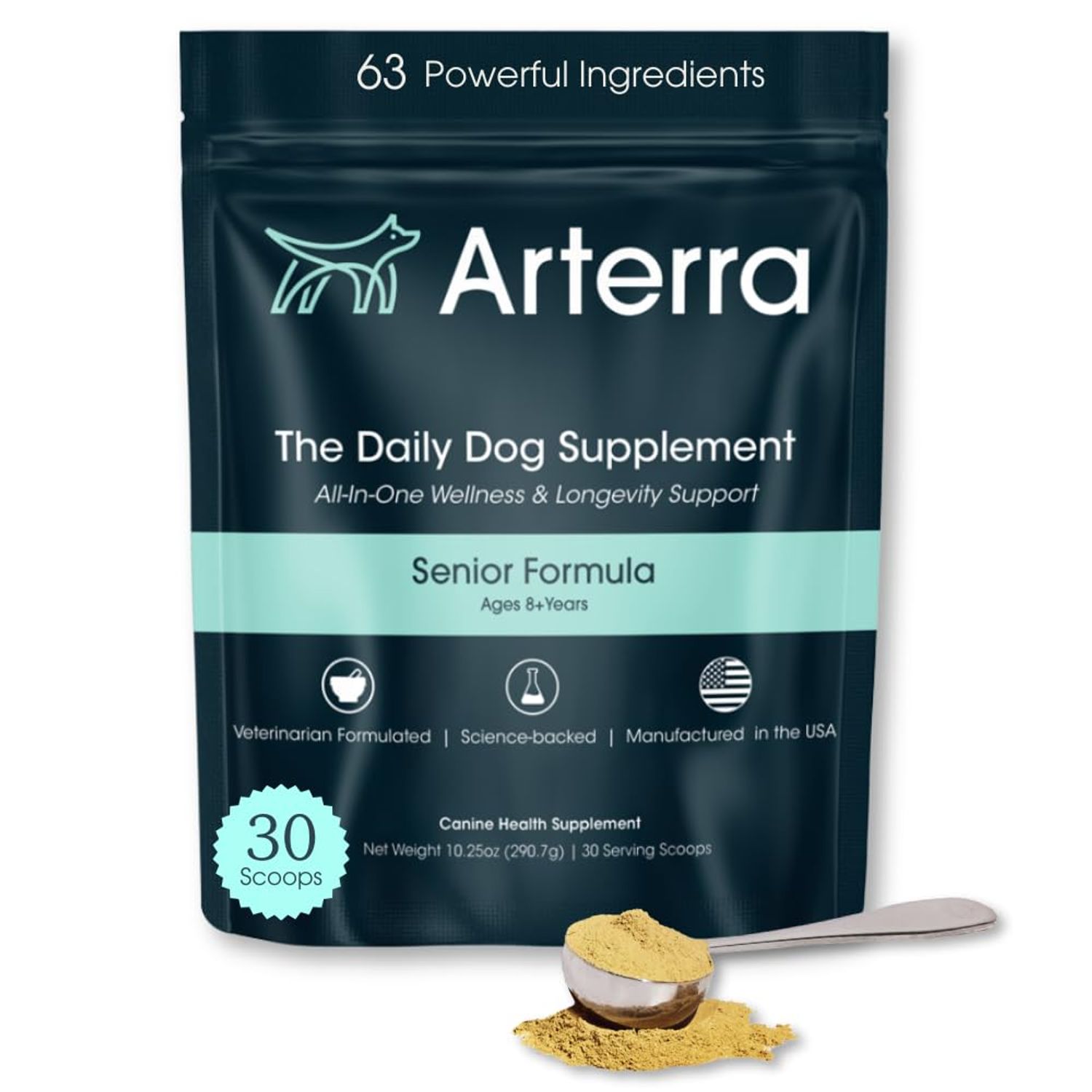 All-in-One Dog Supplement for Advanced Wellness & Longevity, 63 Premium Ingredients for Aging Support, Hip & Joint, Cognition & Mood, Gut and Organs, Vet-Formulated, Senior Formula 8+ Yrs, 9.7 oz