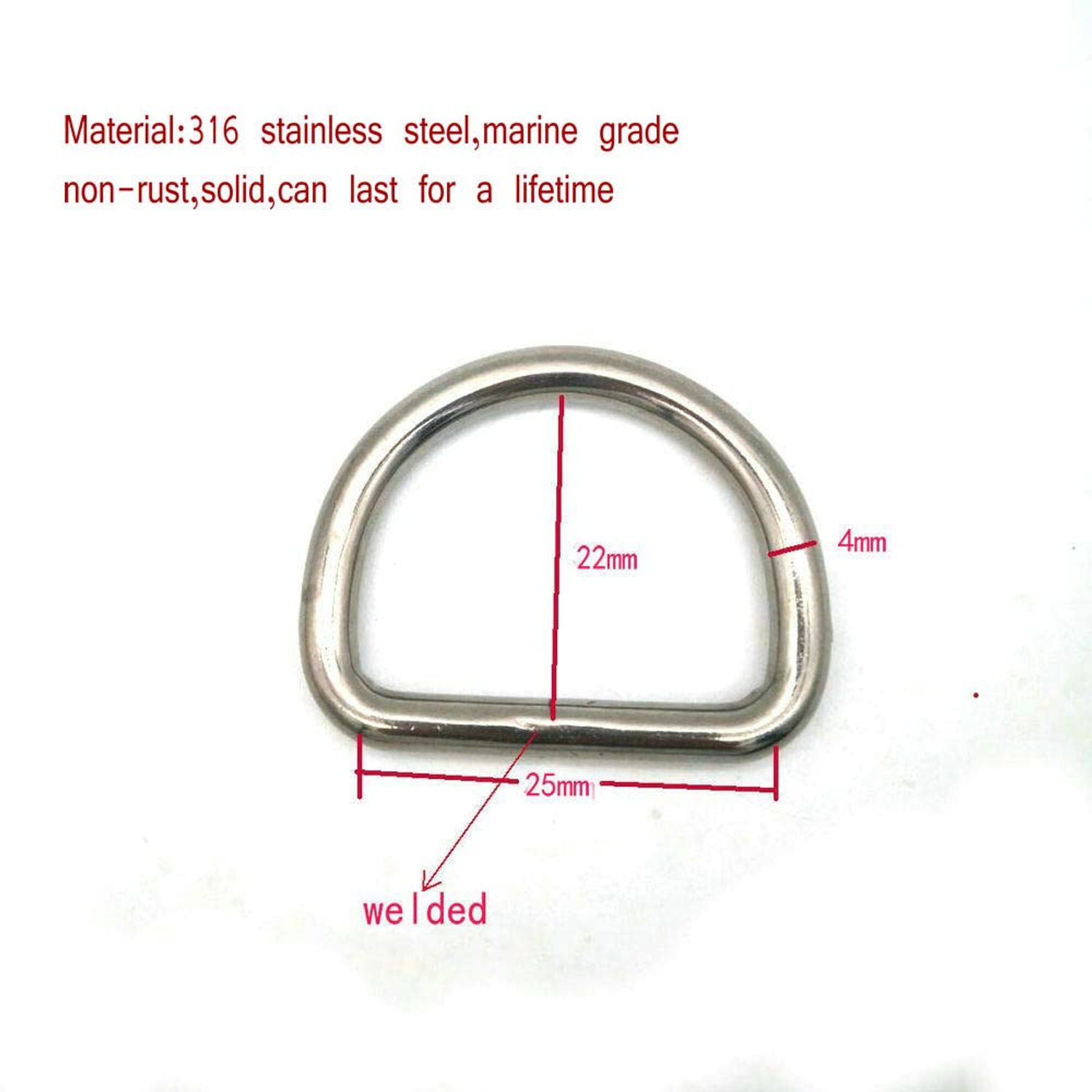 JY-MARINE Stainless Steel 316 Welded Strong D Ring for Dog Collars Harnesses Fabric Paracord DIY Strap Webbing Craft Smooth Rust Proof-4 Pack (5X30X23)