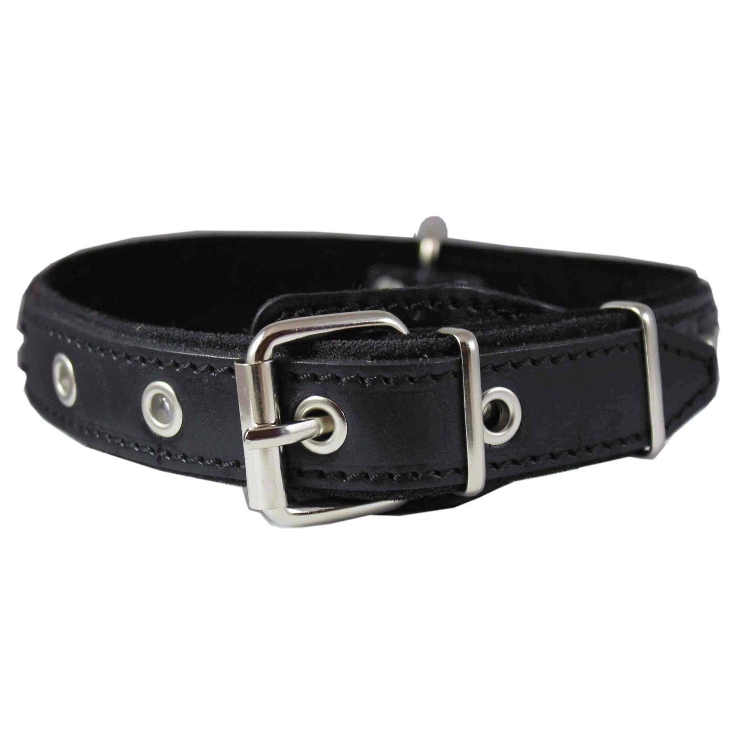 Genuine Leather Braided Studded Dog Collar, Black 1.25" Wide. Fits 16"-20.5" Neck.