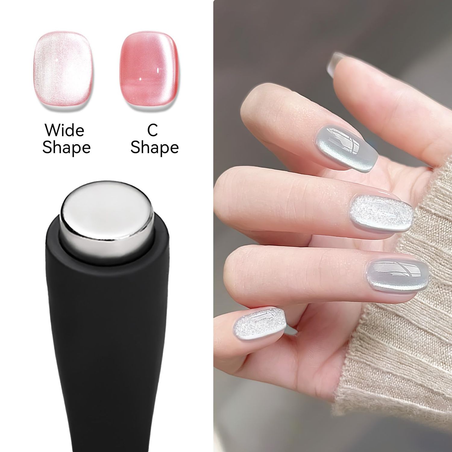 MIZHSE Nail Magnet Tool: 5 in 1 Magnetic for Cat Eye Nails, Multi-Function Magnet Stick 3D Magnetic Cat Eye Gel Polish, Nail Art Cat Eye Magnet Stick Nail Design Tools for Nail Salon Studio Home DIY