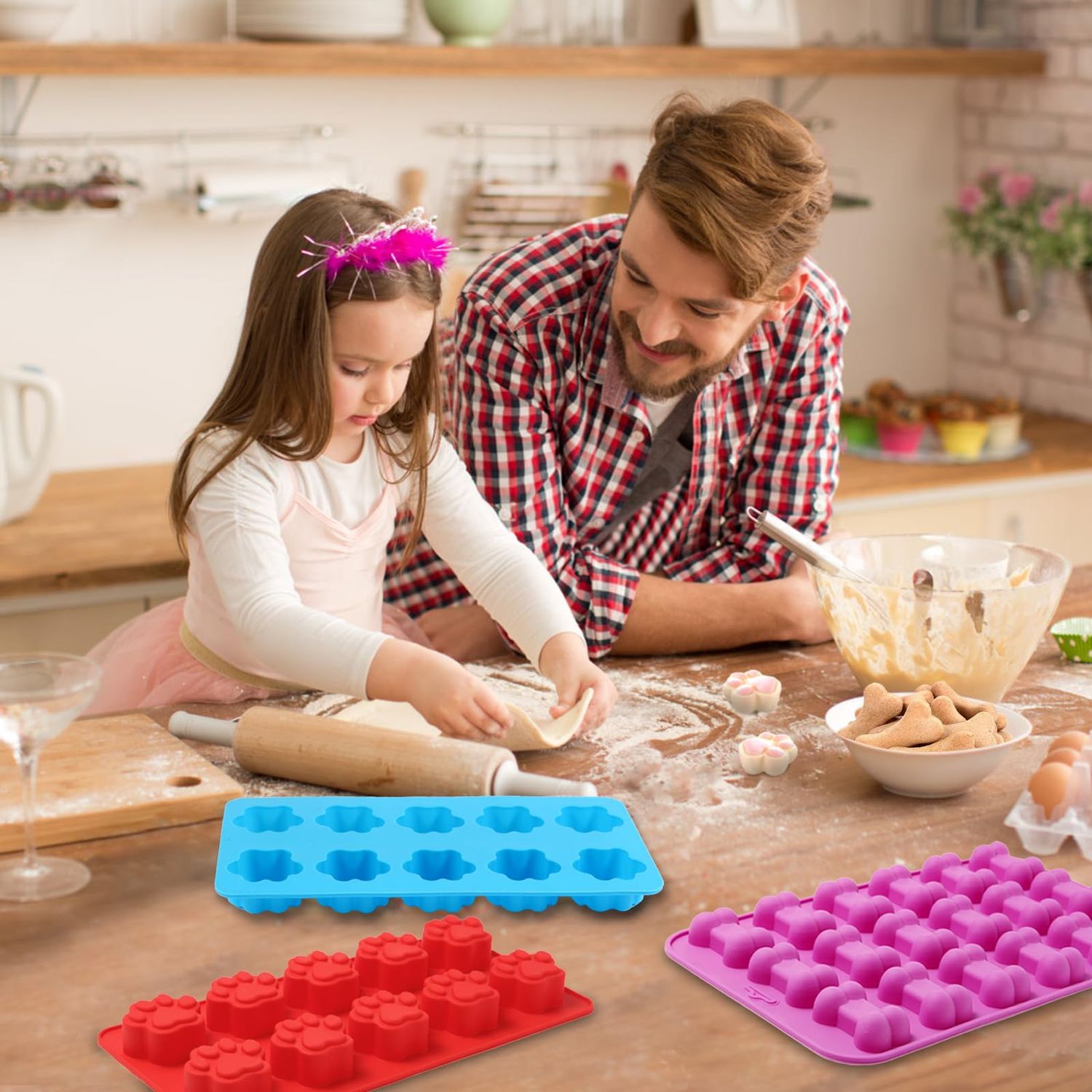 6PCS Silicone Molds Puppy Dog Paw and Bone, Elegant Chocolate Molds for Baking, Non-Stick gummy molds, Dog Treat Molds, Used for Chocolate, Candy,Pudding, Jelly,Ice Cube,Biscuits,Dog Treat by AOULELA