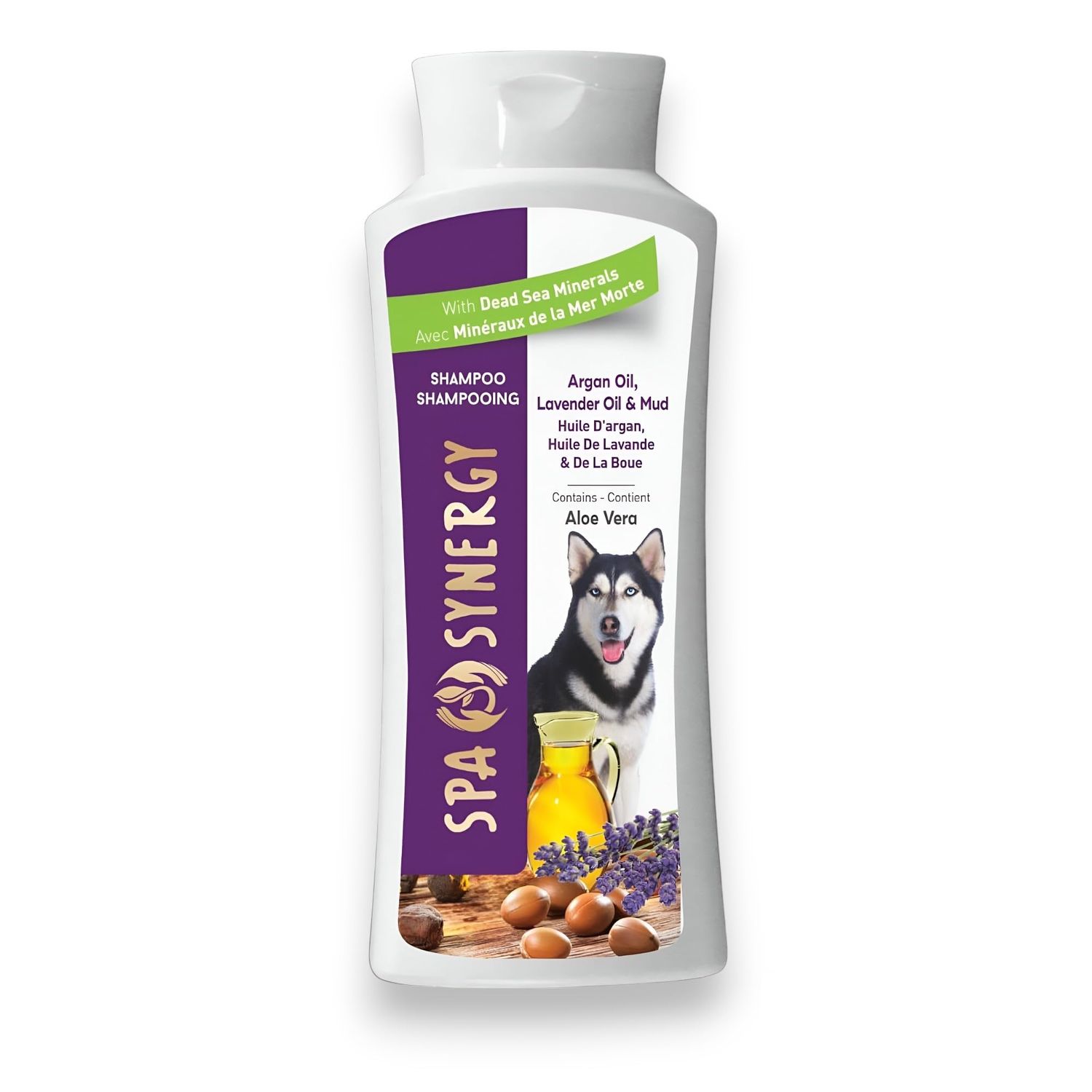 Spa Synergy Pet Dog Shampoo Mud and Natural Dead Sea Mineral Rich, Aloe Vera & Vitamin-E, Anti Dandruff, Relief Psoriasis & Eczema, Moisturizing - Argan Oil & Lavender Oil - (1) Bottle 16.5 FL OZ