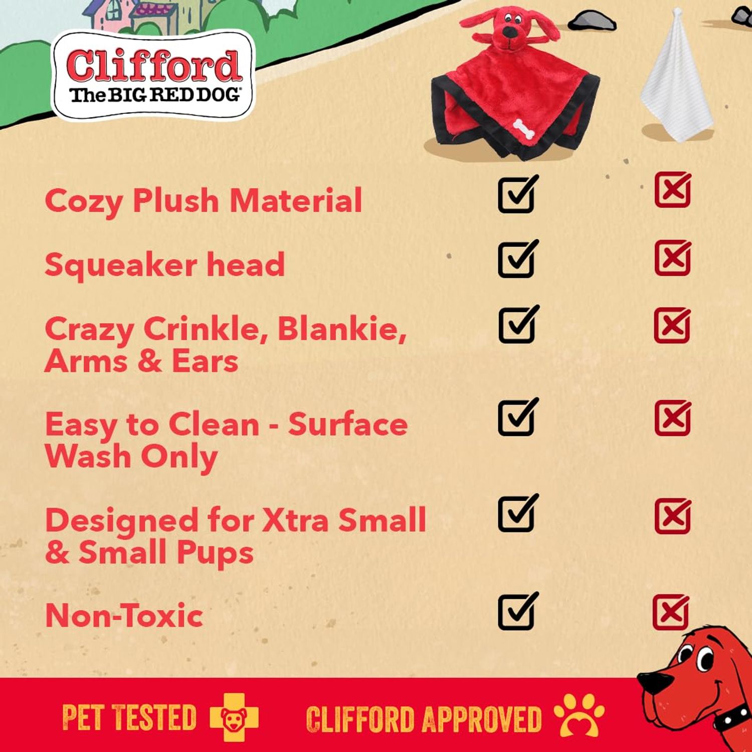 Clifford® Lil' Napper 9.5" Plush Dog Toy for Puppies | Soft, Cuddly Puppy Toys to Keep Them Busy | Squeaker, Crinkles, Cozy and Durable