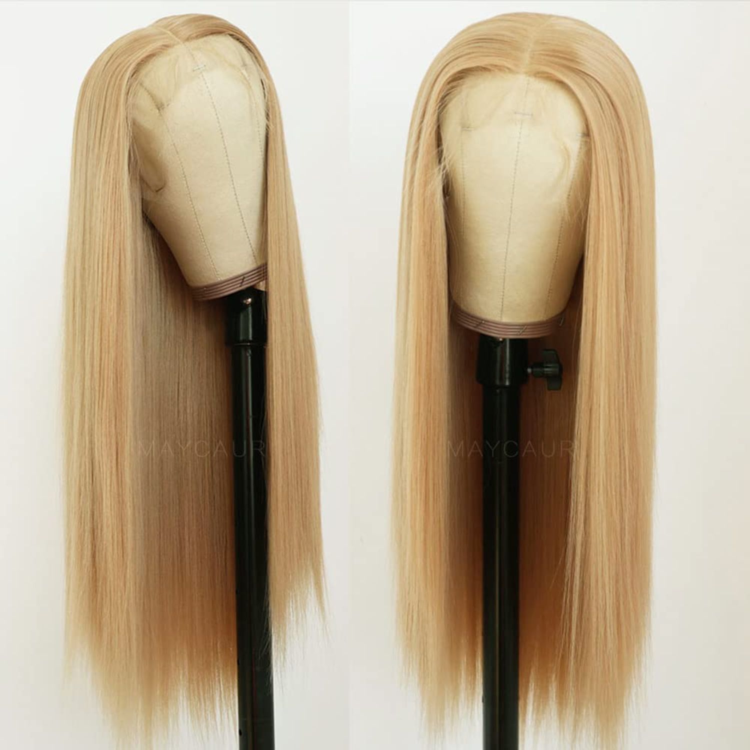 Maycaur Blonde Lace Front Wigs Blonde Wig Long Straight Glueless Hair Heat Resistant Fiber Hair Synthetic Lace Front Wigs for Fashion Women 24 Inch