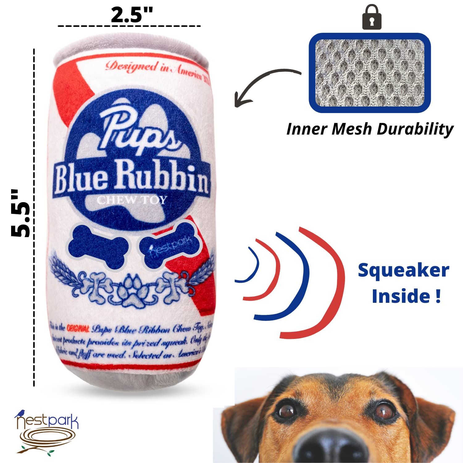 Nestpark Pup Light and Pups Blue Rubbin - Beer Dog Toys - Funny Dog Toys - Plush Squeaky Cute Dog Gifts for Dog Birthday - Cool Stuffed Parody Dog Toys (2 Pack) (Mix)