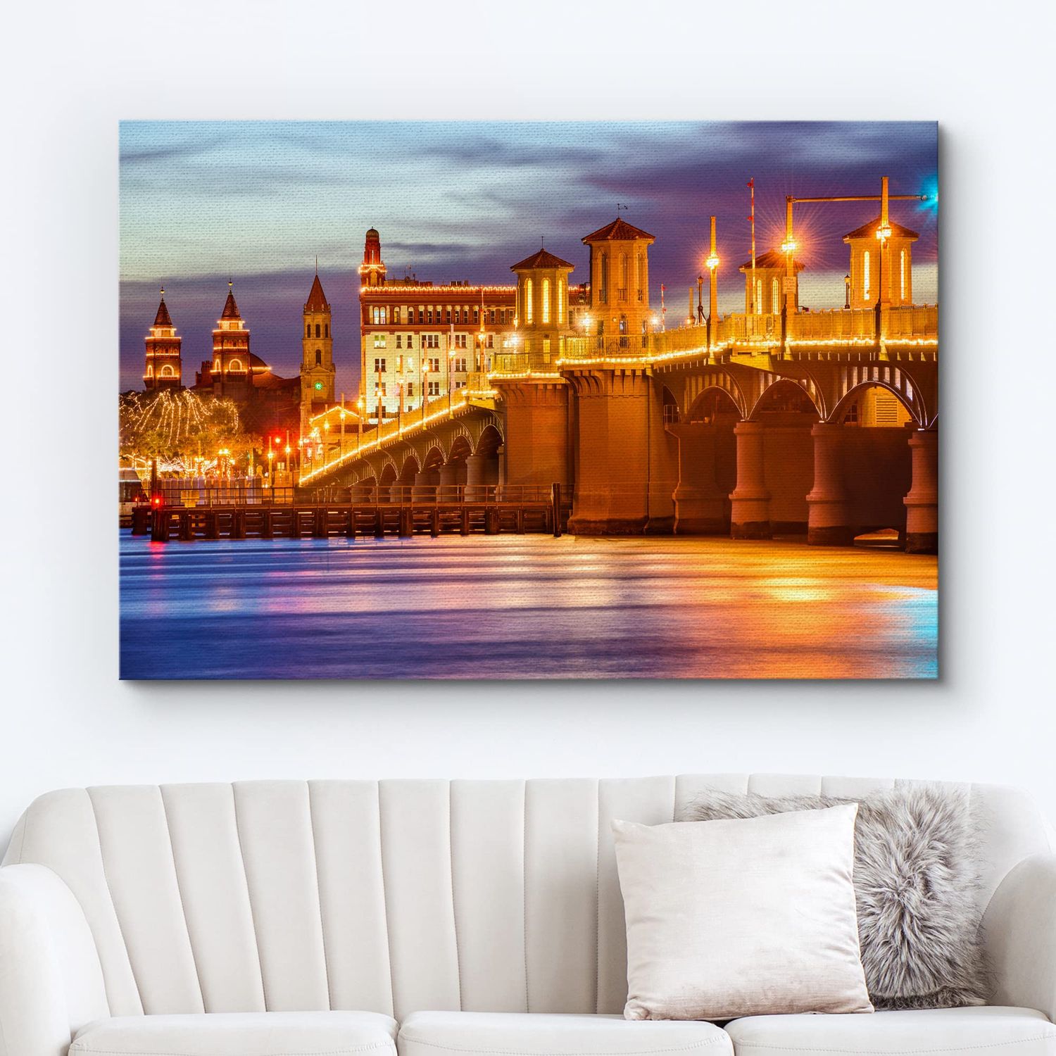 wall26 Canvas Print Wall Art St. Augustine Bridge of Lions in Florida Nature Wilderness Photography Realism Rustic Scenic Colorful Vibrant Ultra for Living Room, Bedroom, Office - 32"x48"