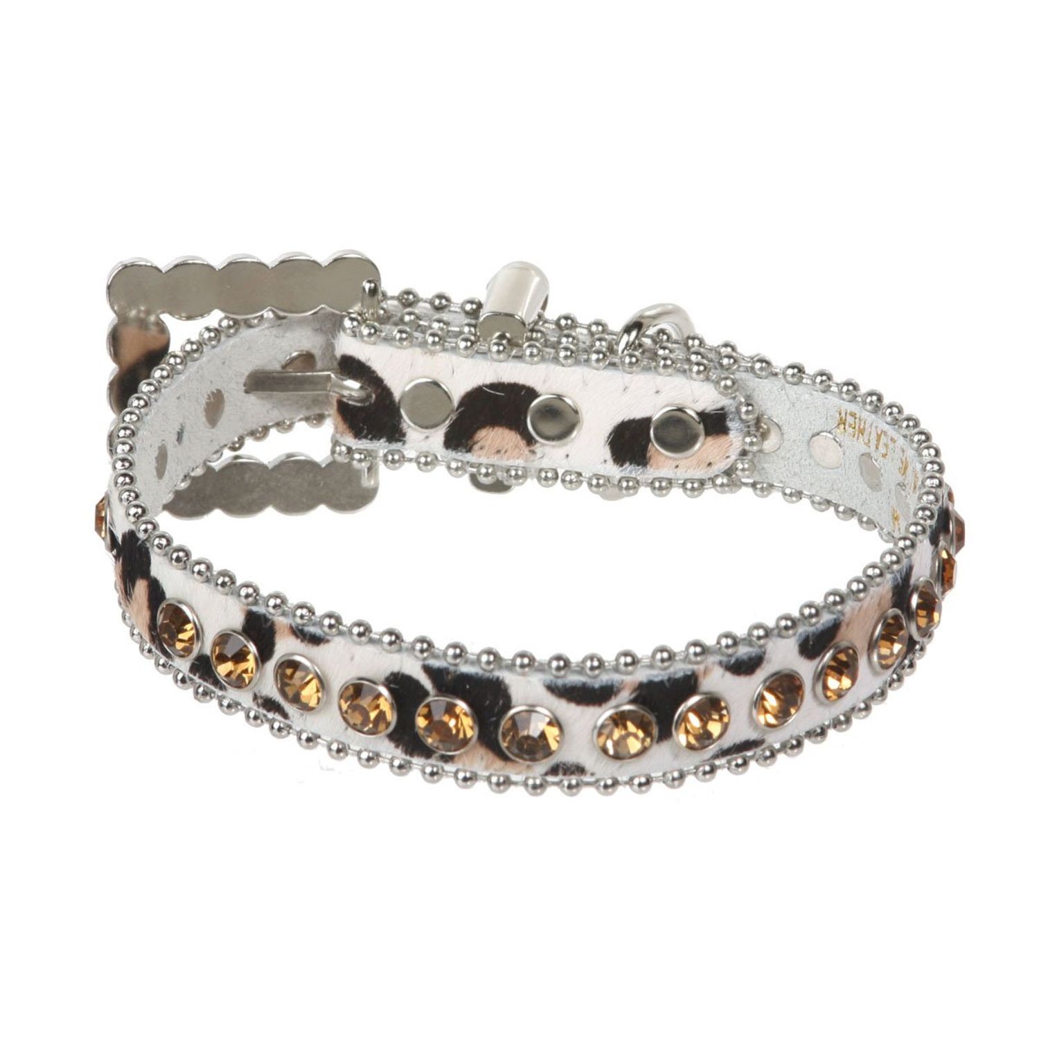 beltiscool 3/4" (20 mm) W Faux Zebra/Leopard Fur Rhinestone Dog Collar Size: M: 11"-13" Neck Color: White Leopard