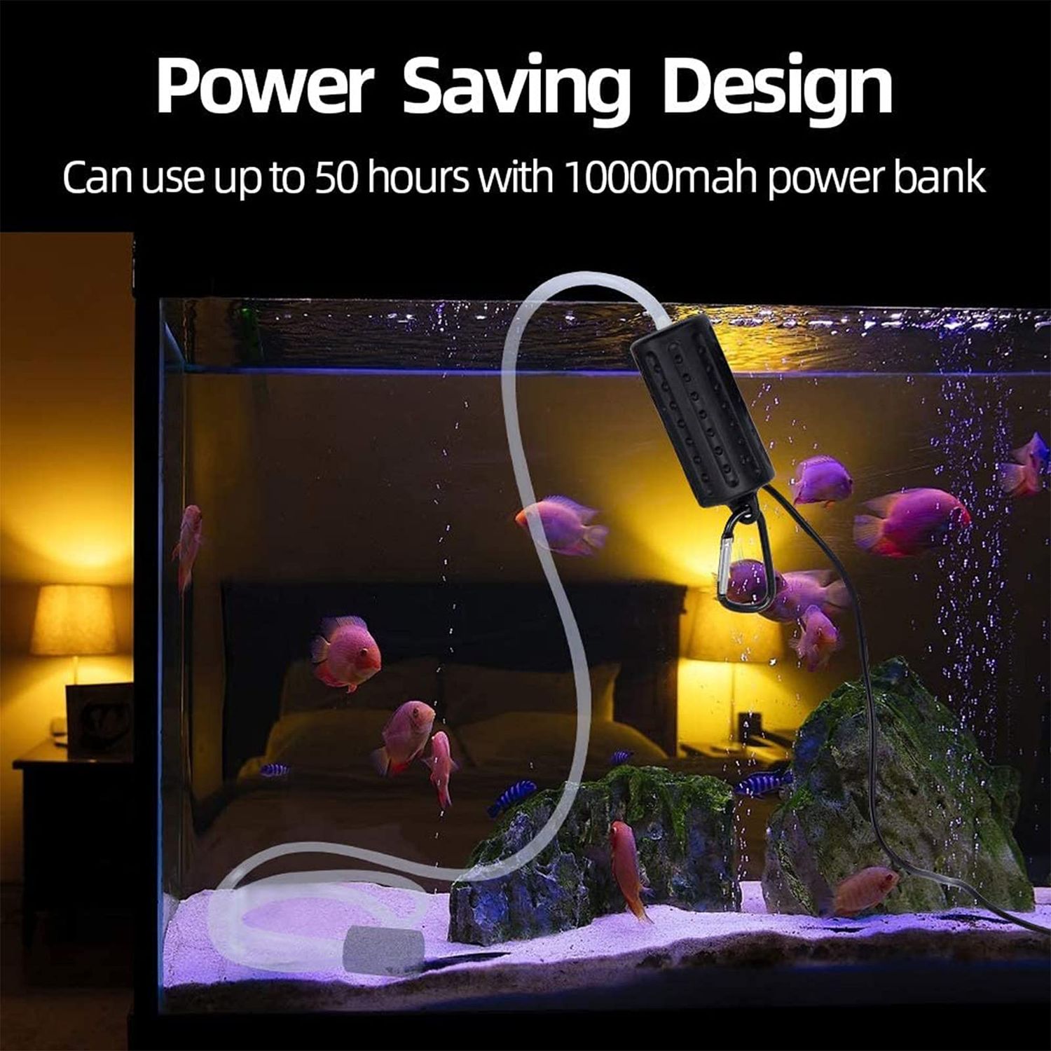 USB Fish Oxygen Air Pump Aquarium Ultra Quiet Oxygen Pump for Fish Tank with Hanging Buckle - Black