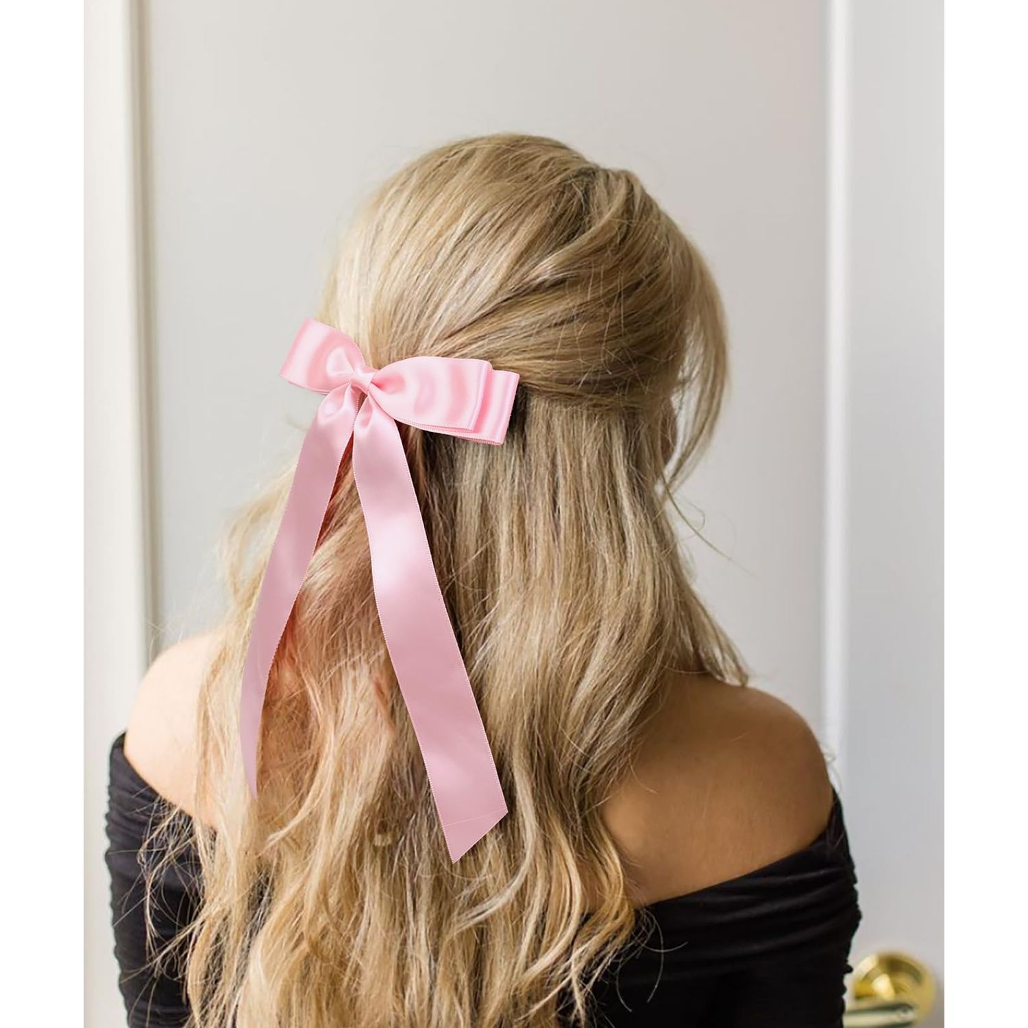 Hair Bows for Women Coquette Bow Girls Hair Bow Clips Satin Ribbon Bows for Hair Cute Hair Accessories for Women Short Hair, Silky Hair Ribbon Bow Clips 6PCS
