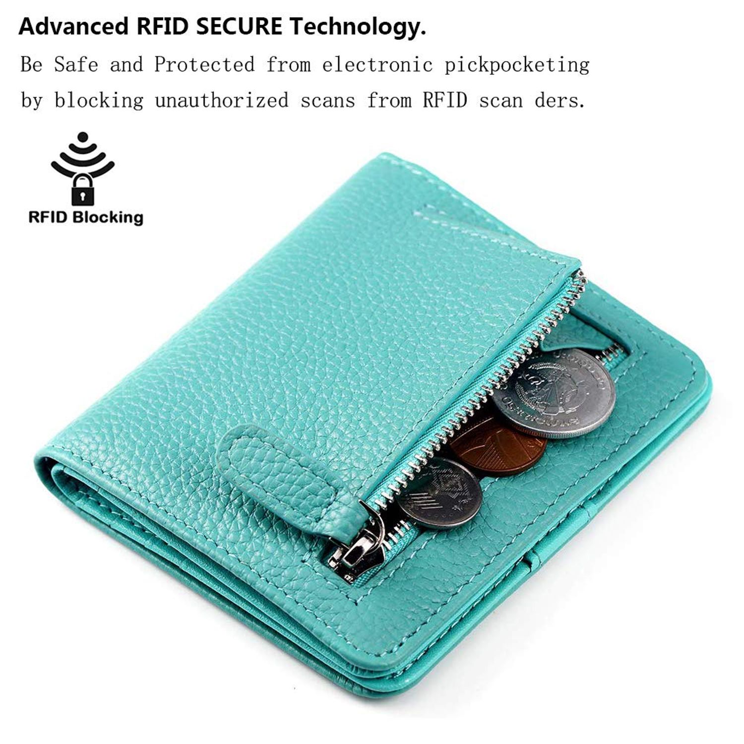 FUNTOR Small Wallets for Women, Ladies Small Compact Bifold Pocket RFID Blocking Genuine Leather Wallet for Women