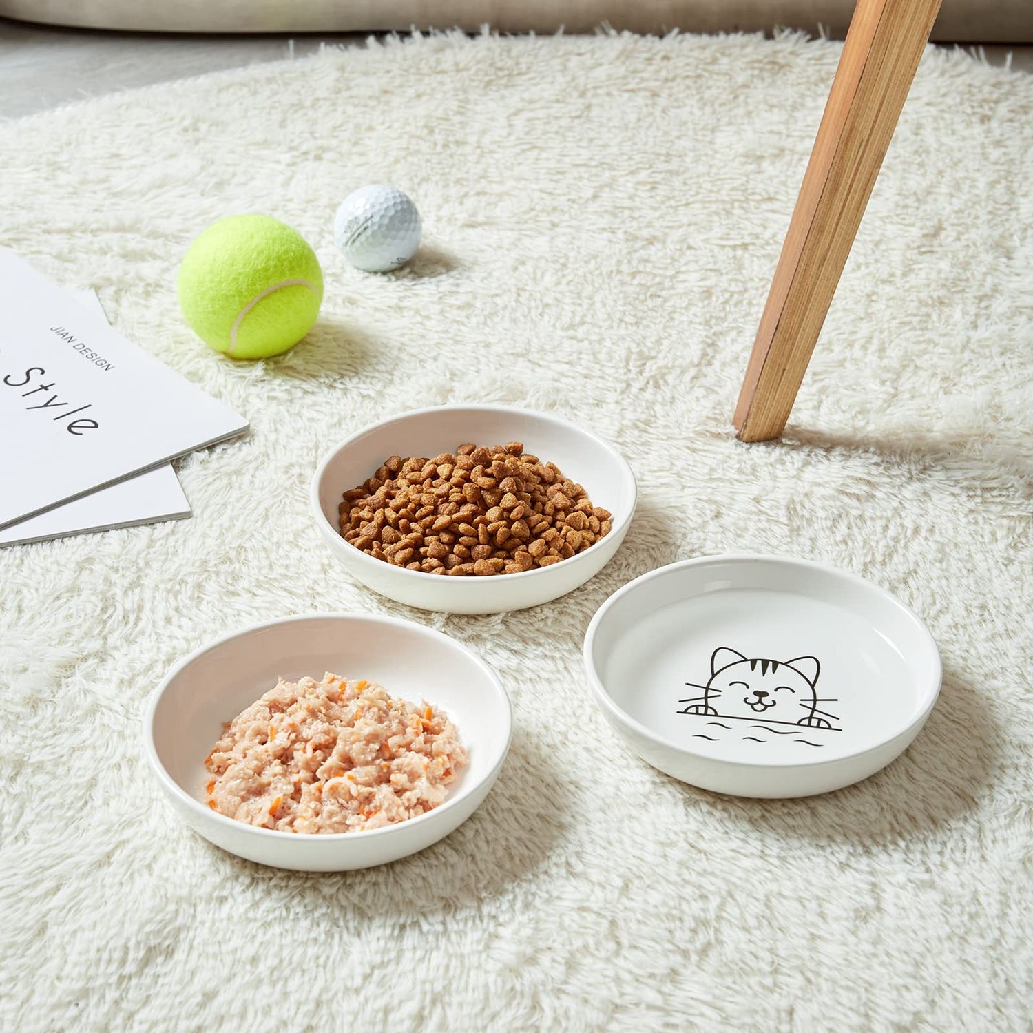 Y YHY Cat Bowls, Cat Dishes 5OZ Cat Food and Water Bowls for Dry and Wet Food 3 Set Wide Dish White Cat Bowl for Indoor Cat, Dog, Kitten, Puppy, Rabbit