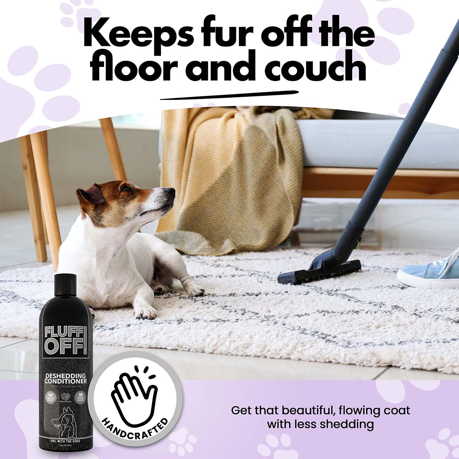 Fluff Off! by Girl With The Dogs, Natural Deshedding Dog/Cat Conditioner, 16 Oz, Made in USA 8 Wks+