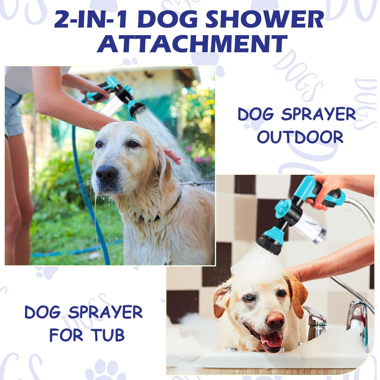 Baderke 10 Piece Dog Washing Hose Attachment Dog Hose Nozzle with Soap Dispenser Pet Shower Tool Set Dog Comb Bath Brush Towel Car Wash Mitt Brass Converter Tape for Pet Garden Car Washing (Blue)