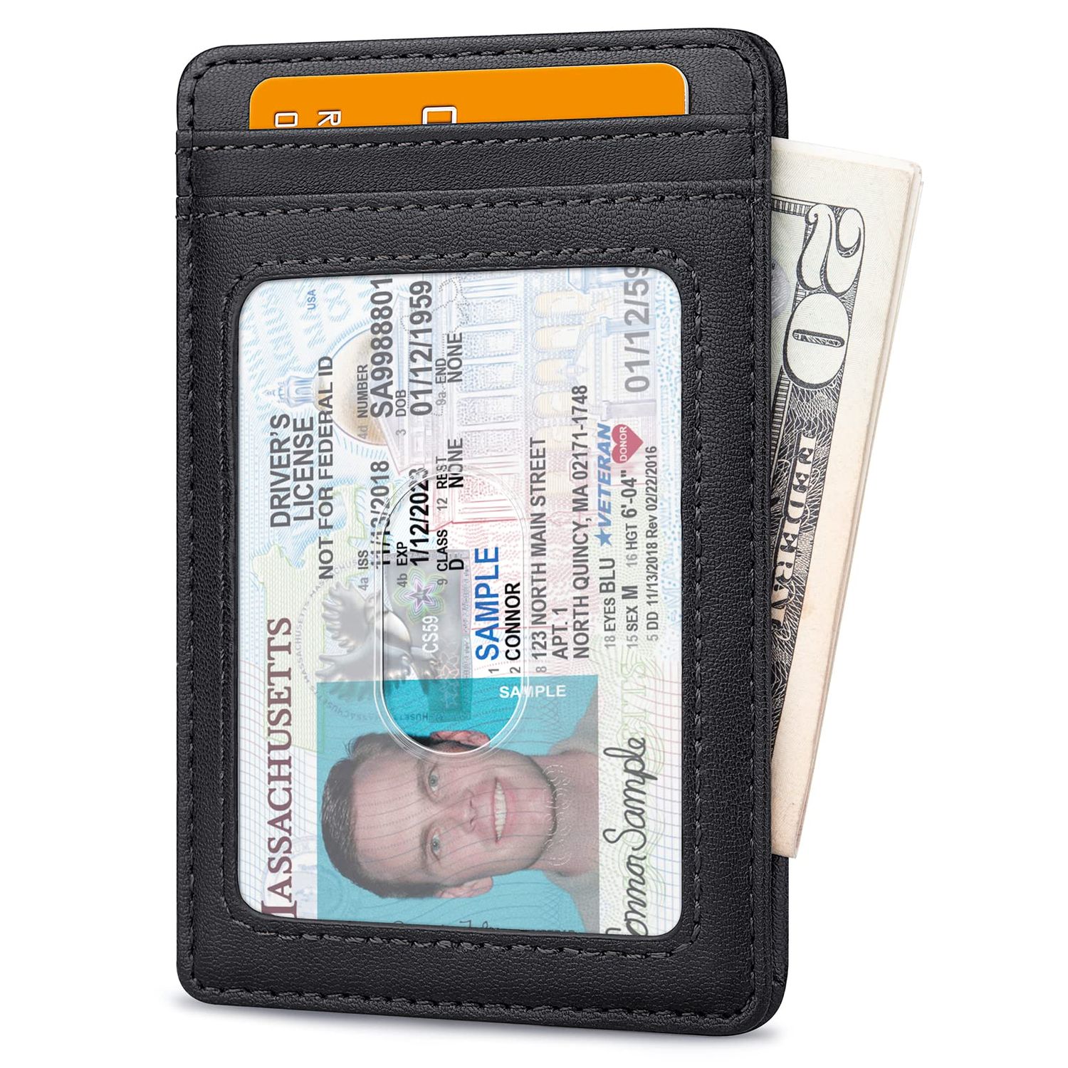 Buffway Mens Slim Wallet, Minimalist Thin Front Pocket Leather Credit Card Holder with RFID Blocking for Work Travel - Boston Black