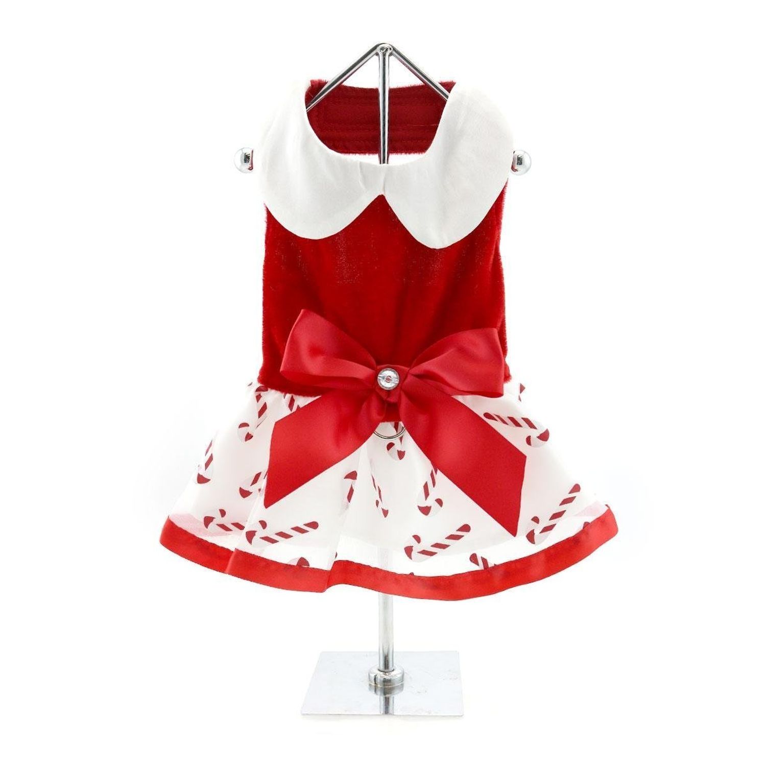 Holiday Dog Harness Dress w/Leash - Christmas Candy Canes by Doggie Design (XS (10" - 13" g x 8" l))