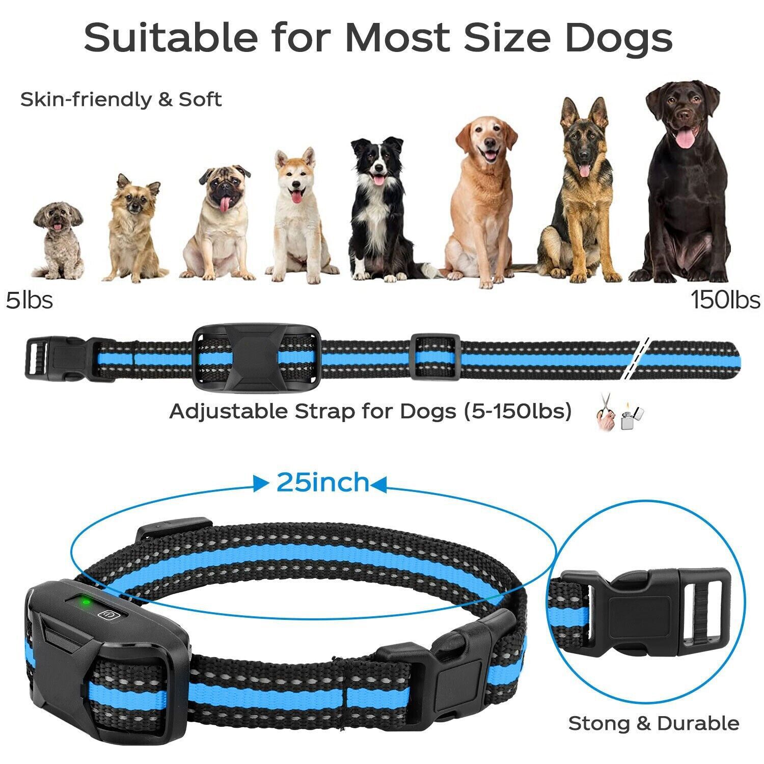 Dog Pet Training Collar Rechargeable Waterproof Electric Anti Bark Shock 3300 FT