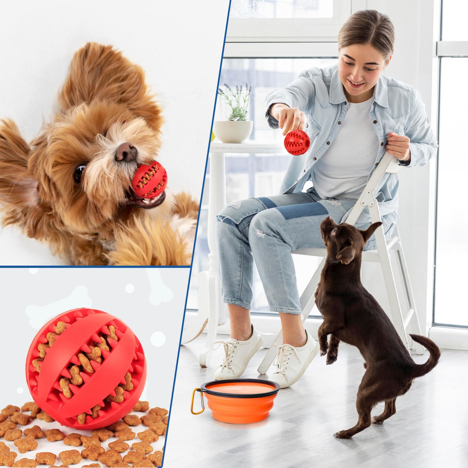 Generic Collapsible dog bowls, 350 ml | Orange Travel Bowls | 2 Pack Portable Water Fountain for Dogs, Cats and Pets with 2 Carabiners | and toy ball for dogs and cats | BPA free