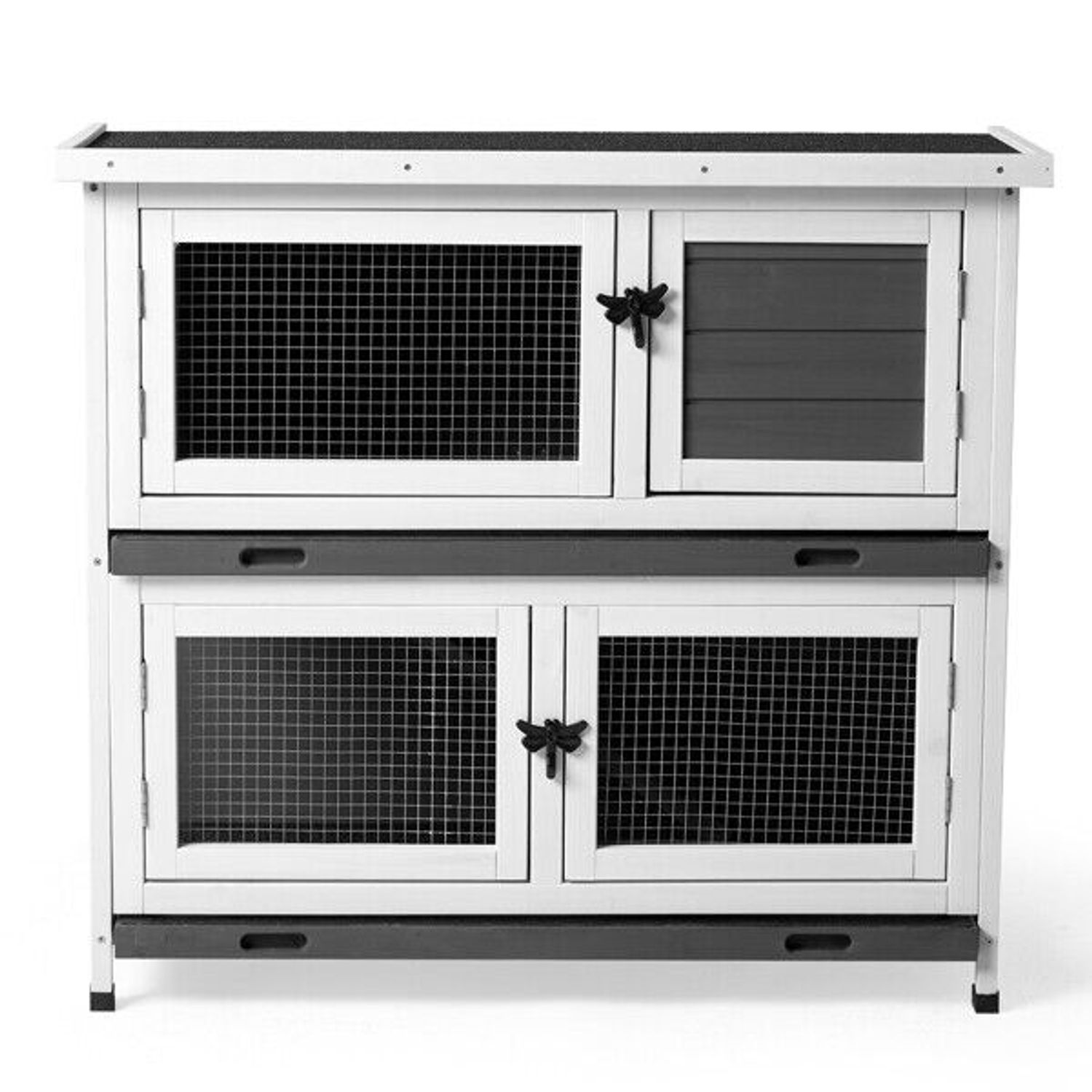 Indoor Outdoor 2 Story Solid Wood Rabbit Hutch Guinea Pig Cage Pet House Grey