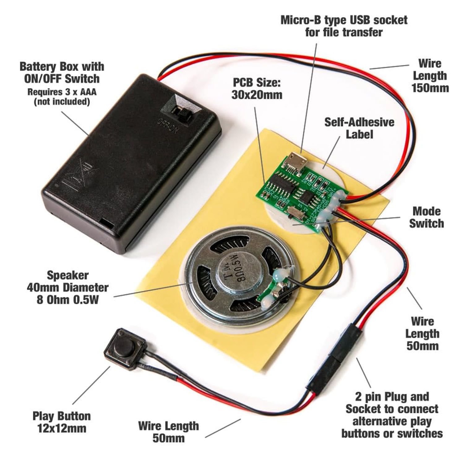 Talking Products, MP3 Sound Chip Module, 4MB Memory, with AAA Battery Box. Create Your own Personalised Gifts, Models or Cosplay Accessories (Push Button)