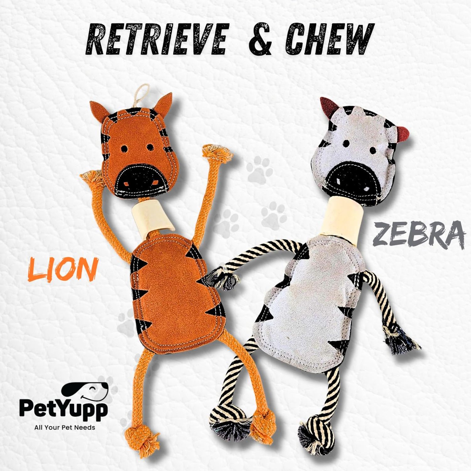 PetYupp Genuine Leather & Jute Dog Tuff Toy with Natural Buffalo Bone and Coconut Fiber Filling - Interactive Dog Toys for Small, Medium Size & Teething Puppy, Tug-of-War Dog Toys - (Orange - Lion)