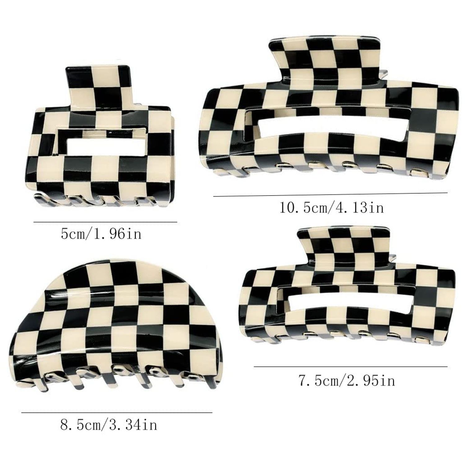 4pcs Checkered Hair Claw Clips, BetterJonny Square Checker Barrettes Cute Non Slip Hair Jaw Clips Hair Accessories for Girls and Women Thick Thin Hair