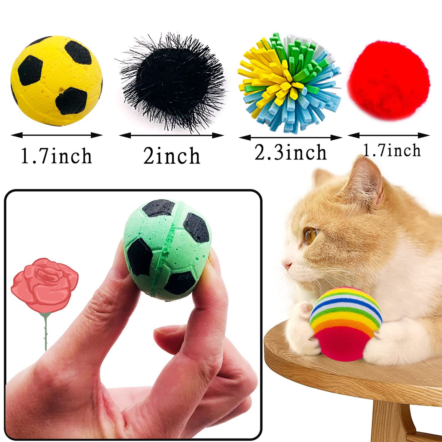 PET SHOW 20Pcs Cats Toys Interactive Kitten Ball Toys Assortments Variety Pack for Indoor Cats Mice Feather Sparkle Crinkle Ball Bells Spring